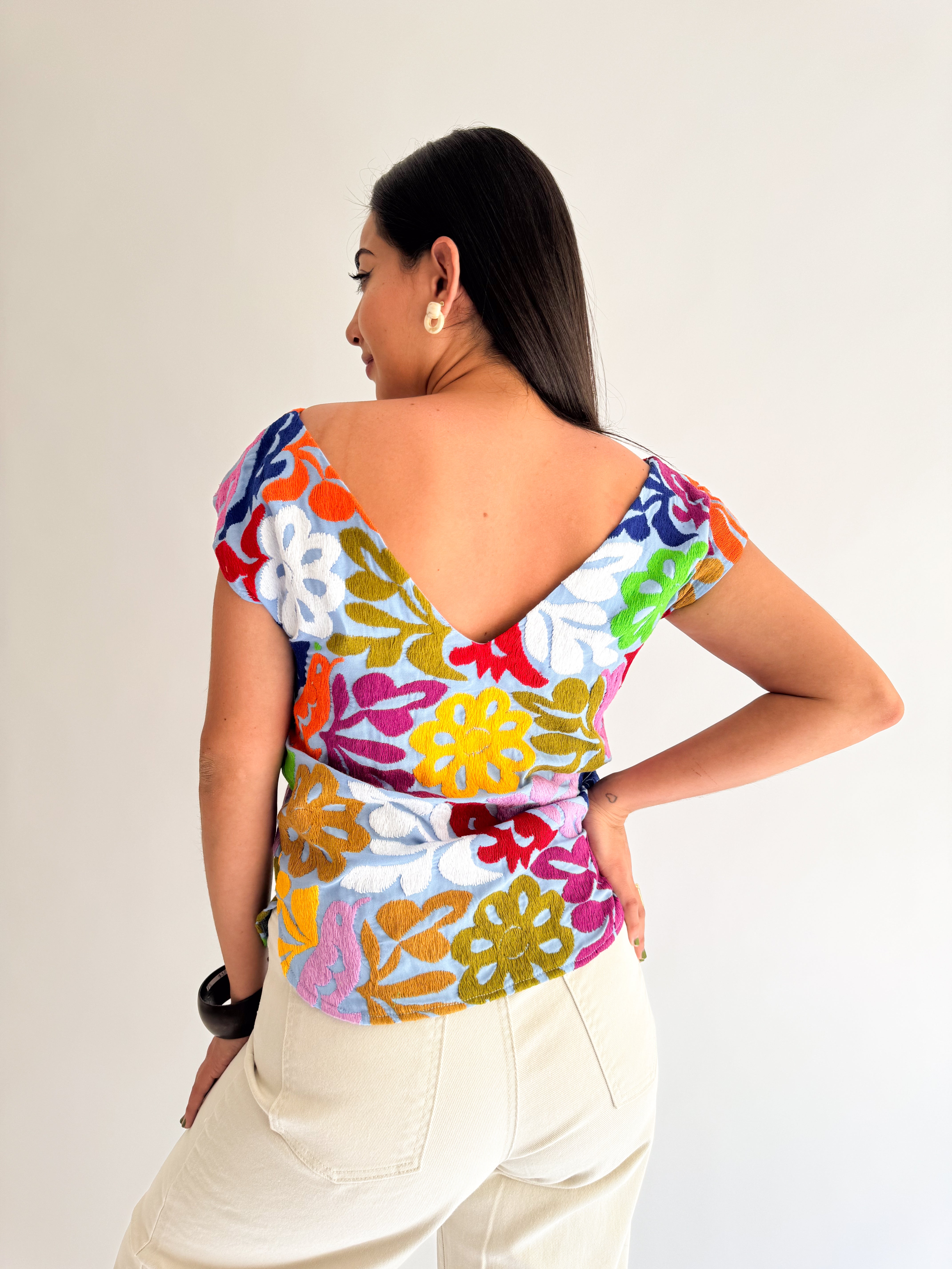 Blusa Jalapa V Azul/Multicolor Neón