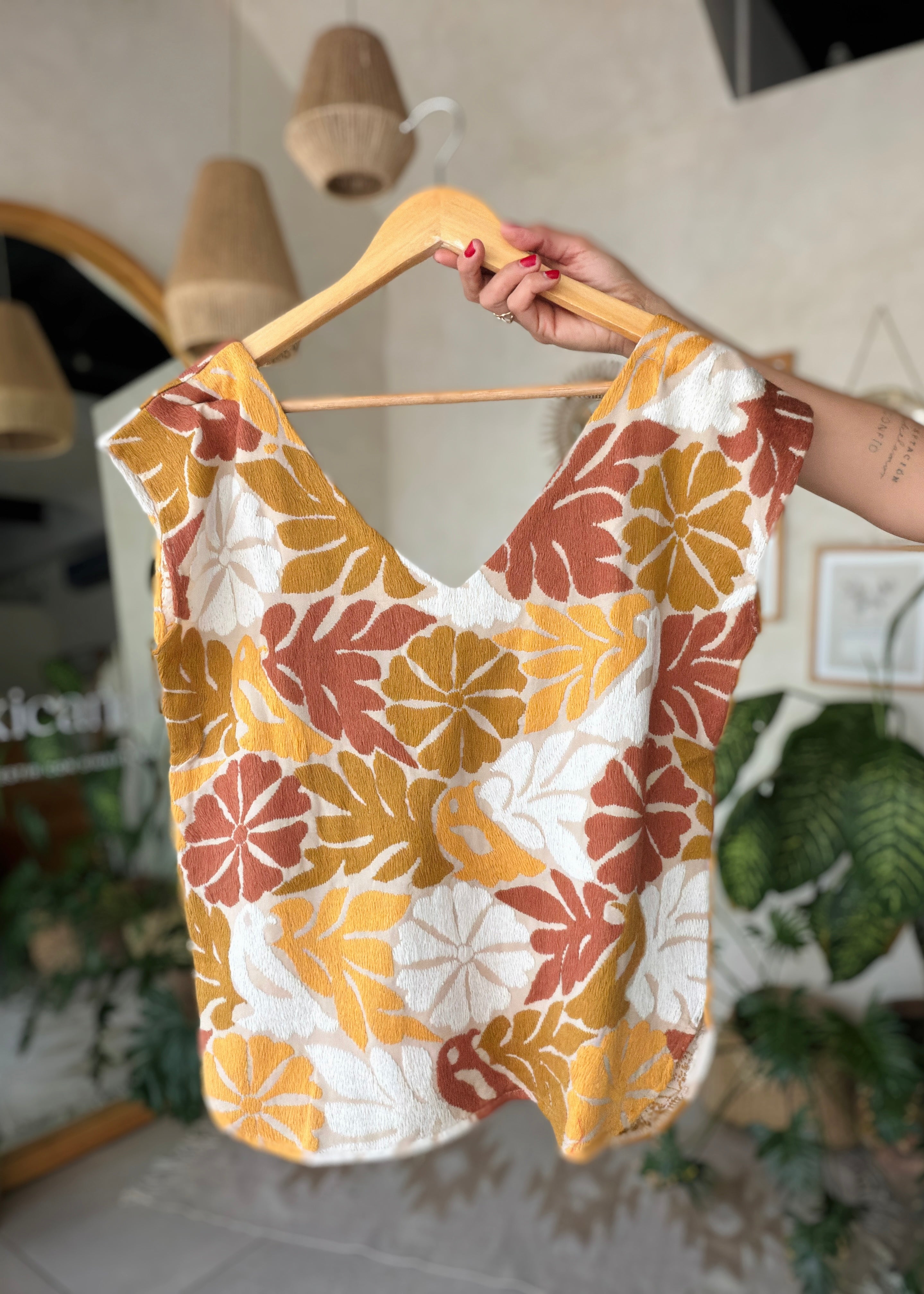 Blusa Jalapa V Kaki Café Blanco Amarillo