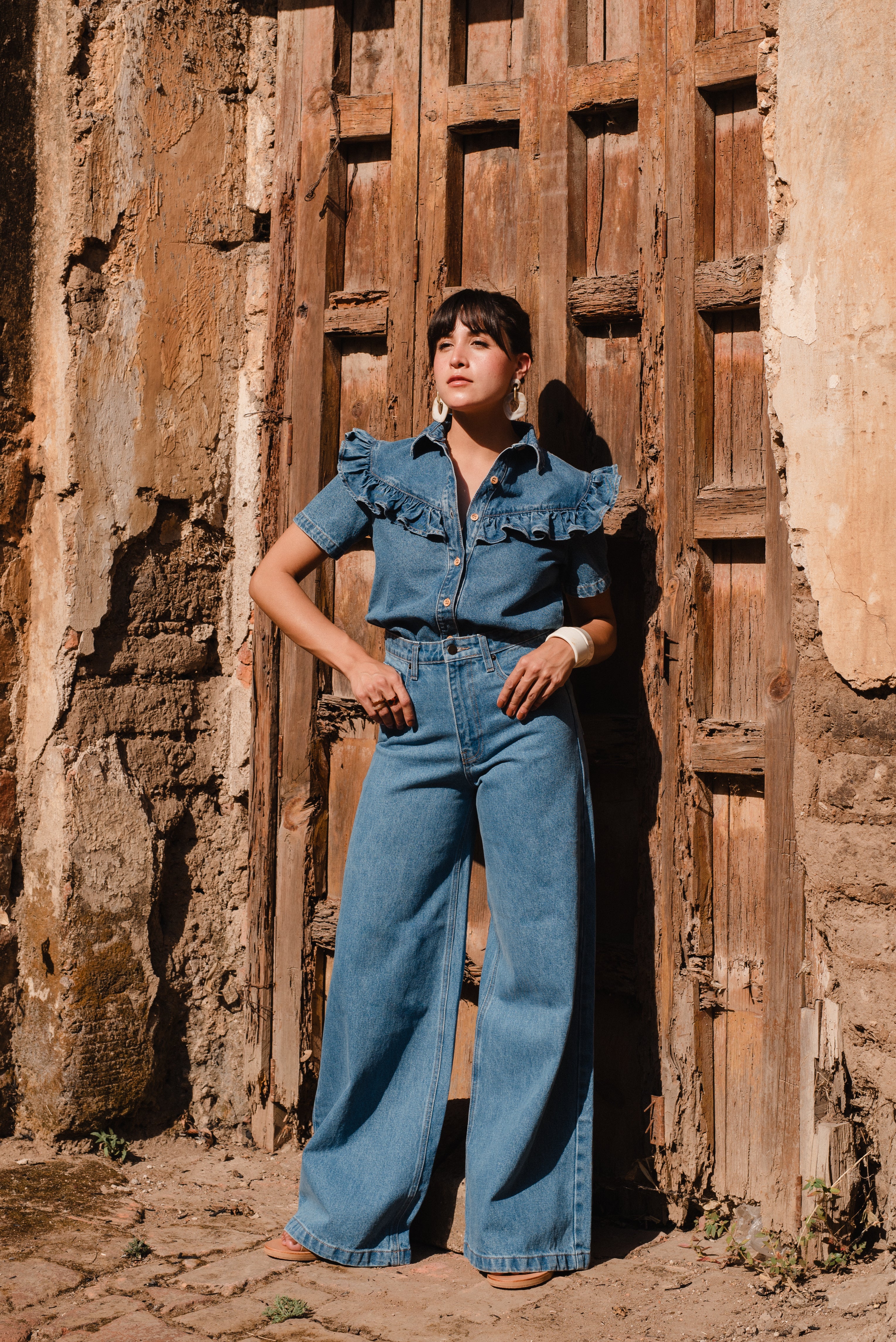 Ruffled Denim Blouse