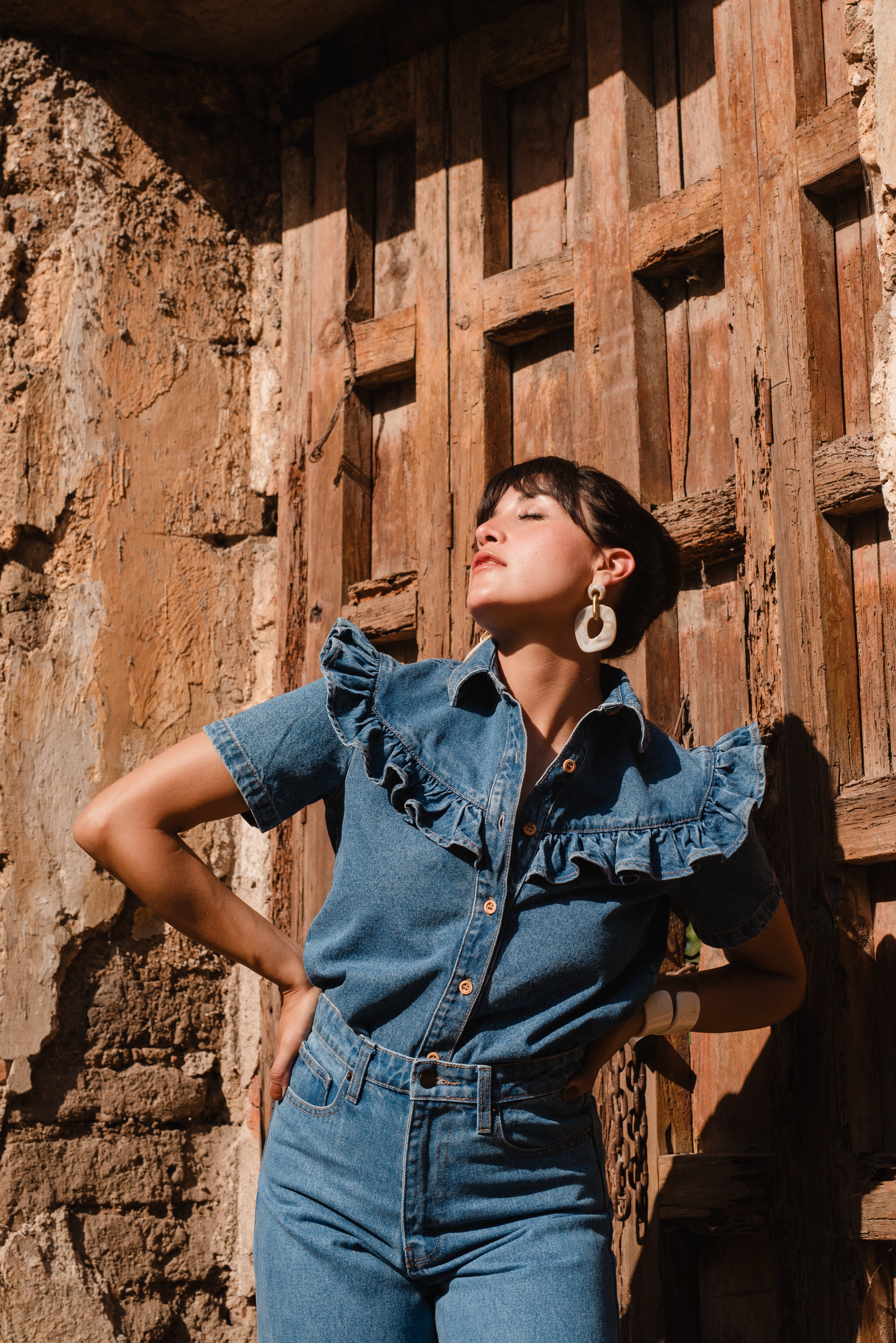 Ruffled Denim Blouse
