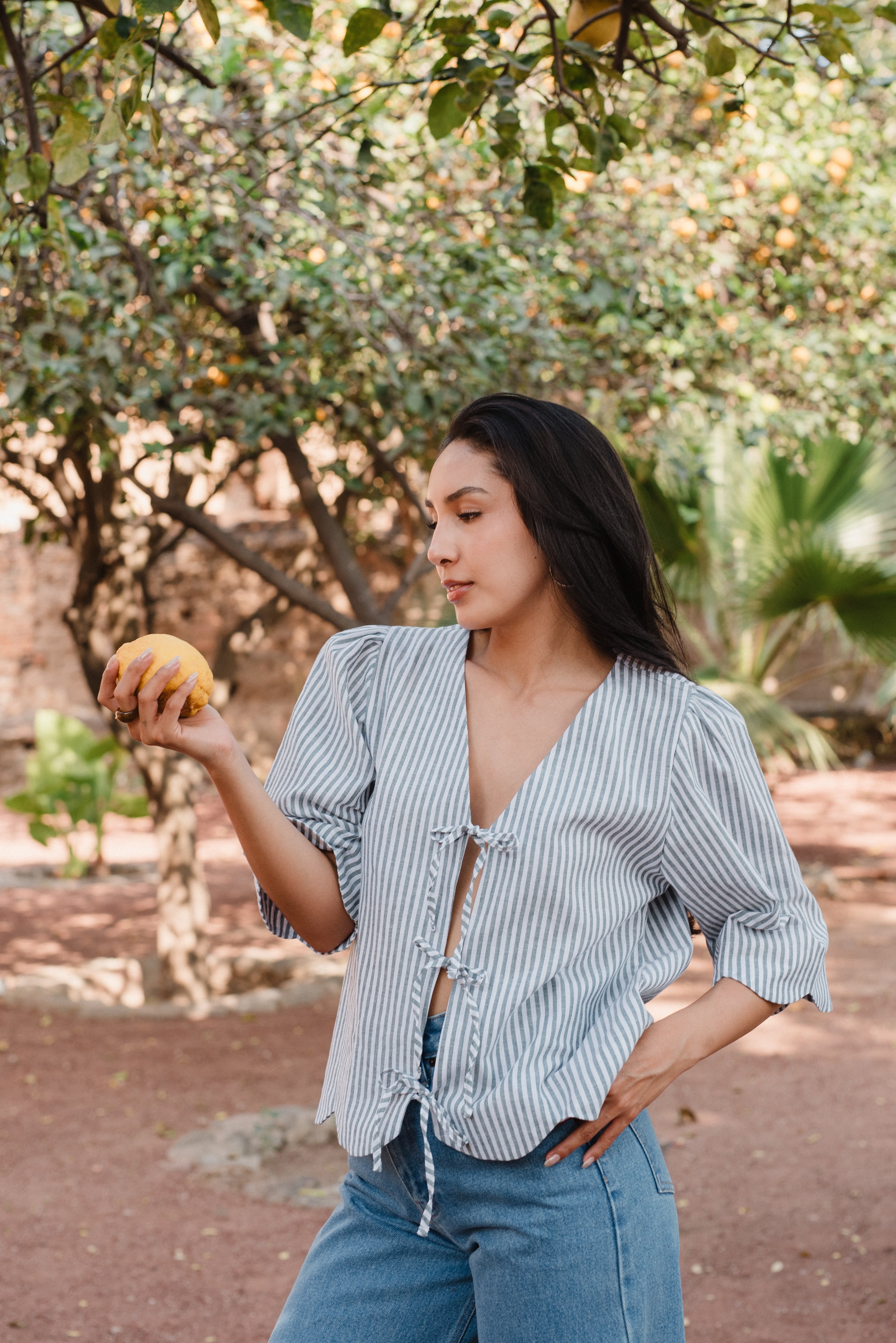 Blusa Romántica Lineas Verde
