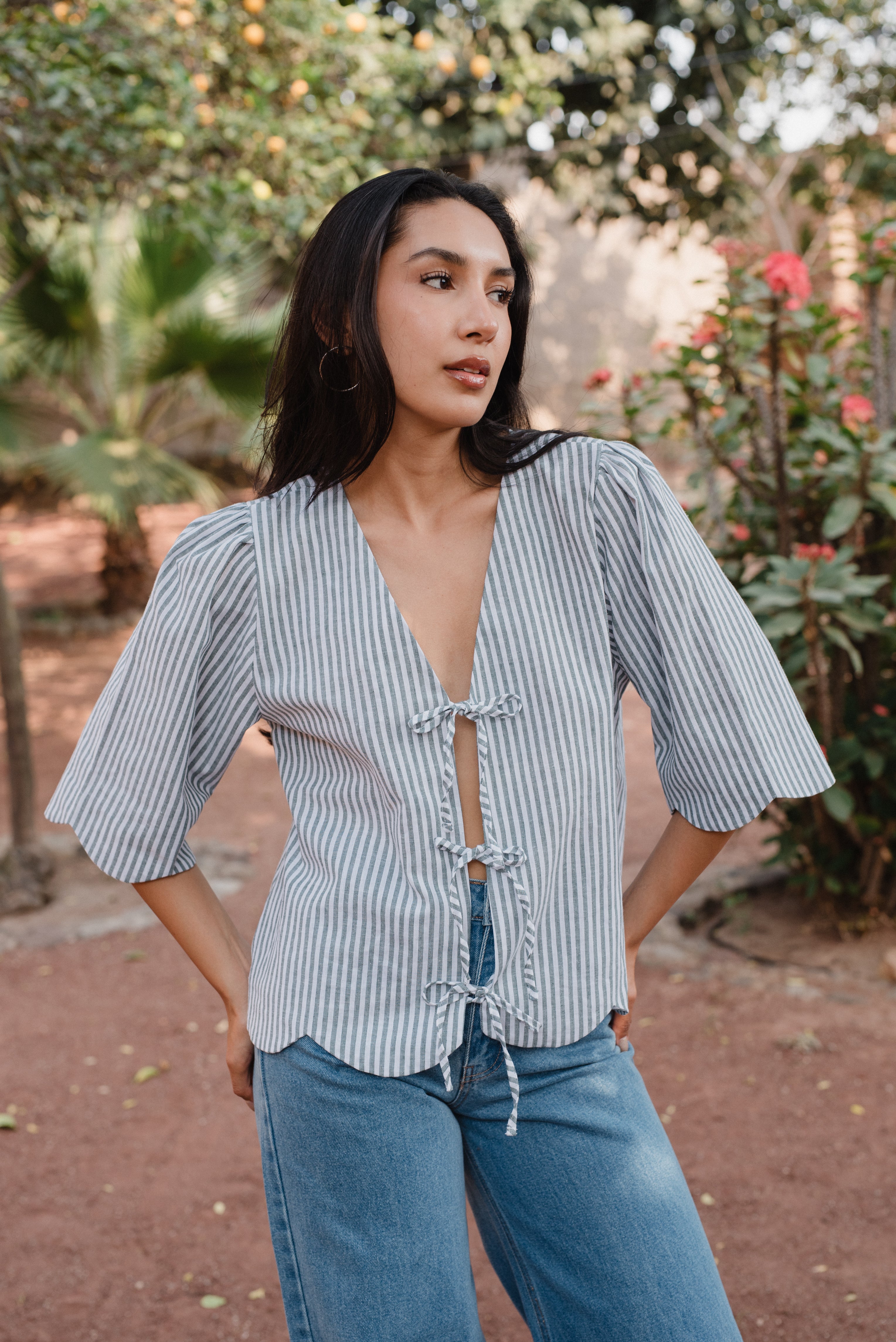 Romantic Green Lines Blouse