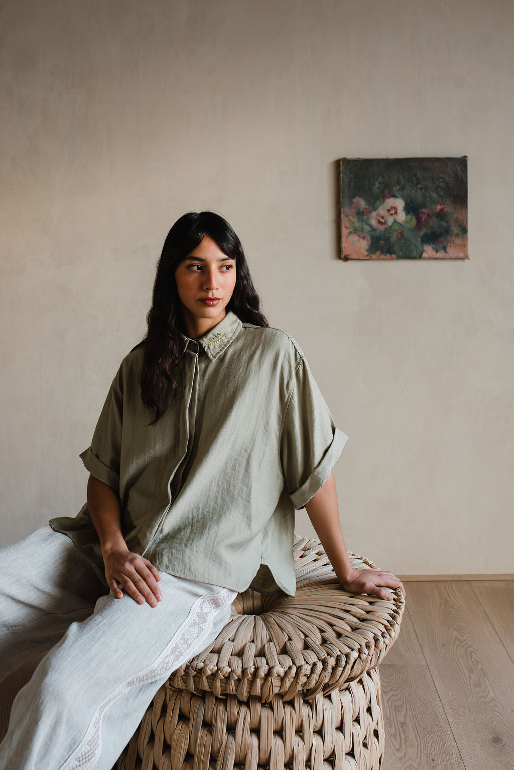 Short-sleeved linen shirt