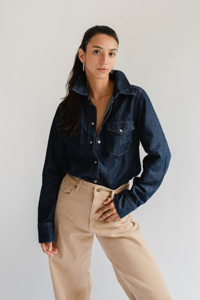 Denim Shirt with Embroidered Map
