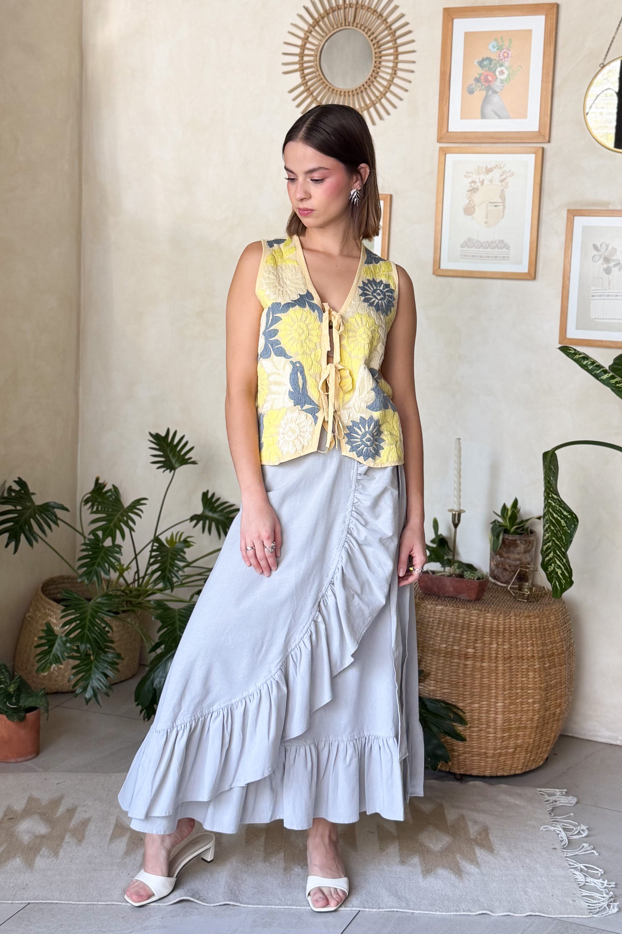 Chaleco Jalapa Bordado Frente Amarillo/Amarillos Gris
