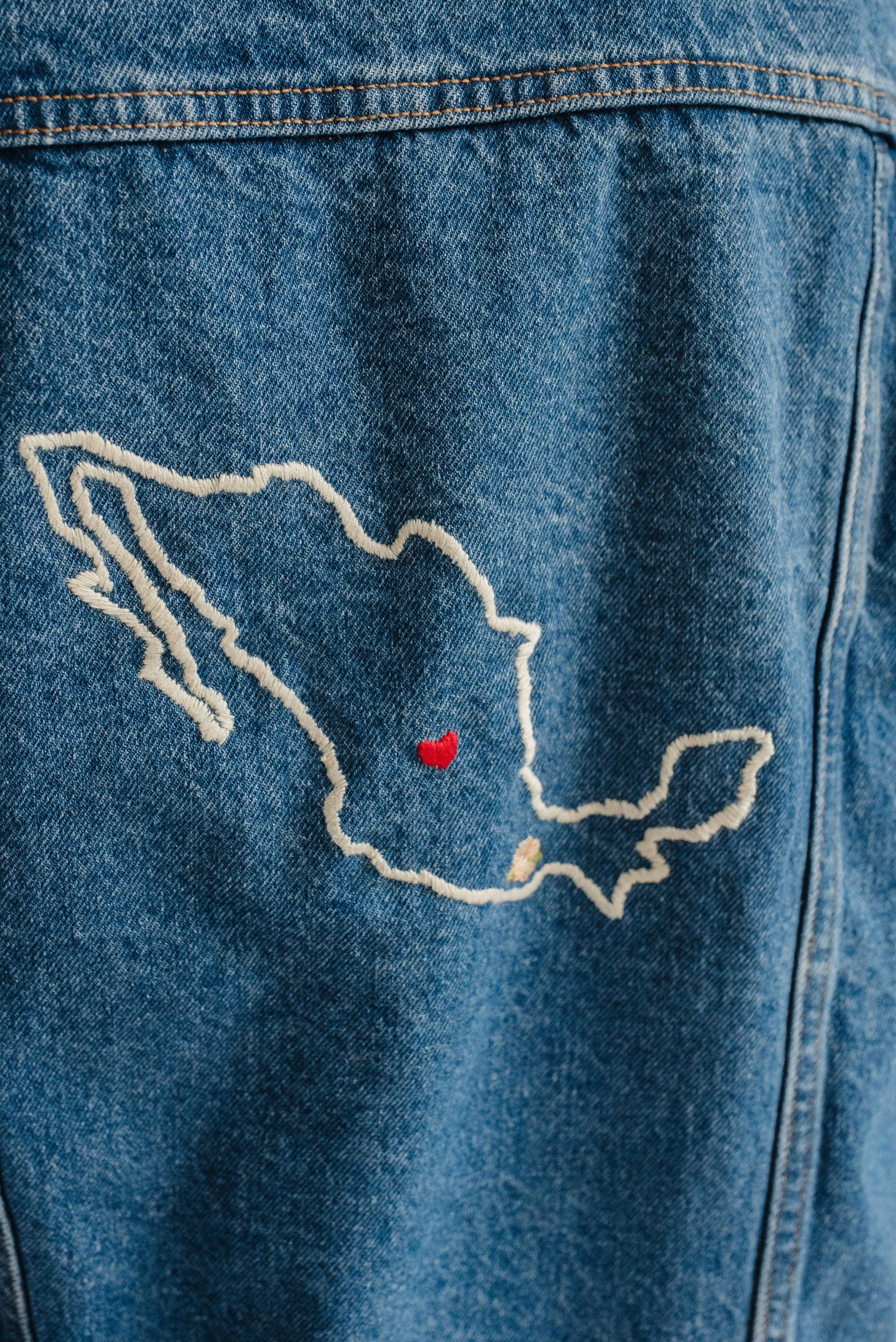 Two-tone Denim Jacket with Embroidered Map