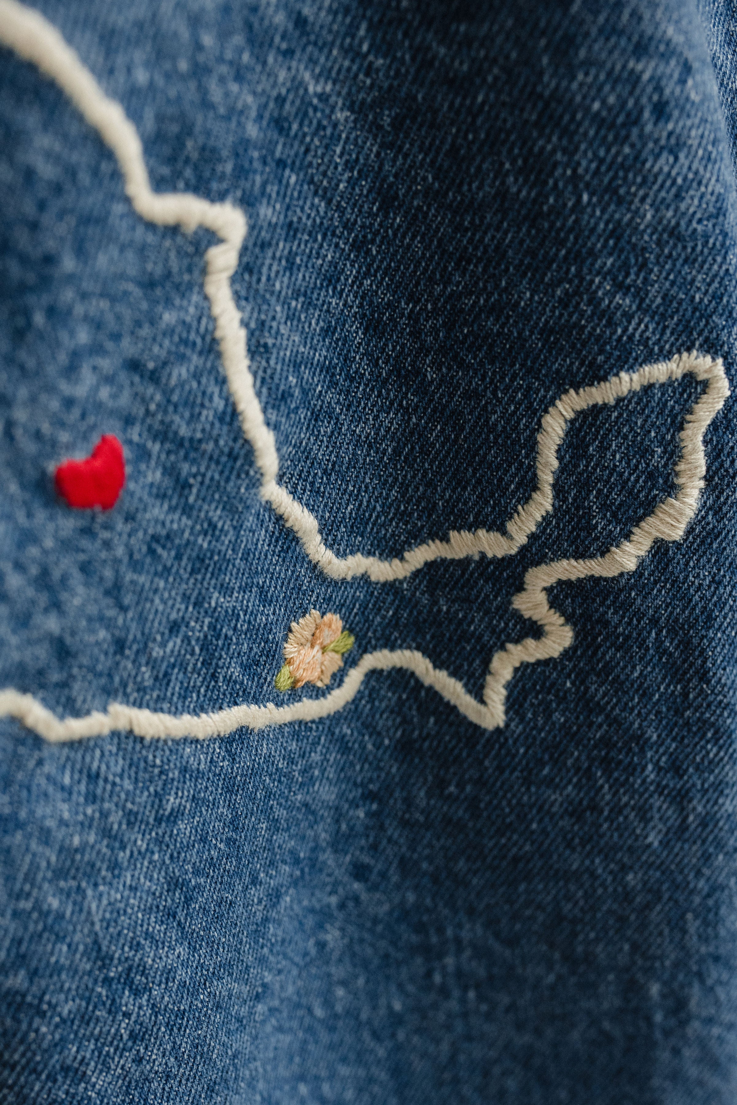 Two-tone Denim Jacket with Embroidered Map