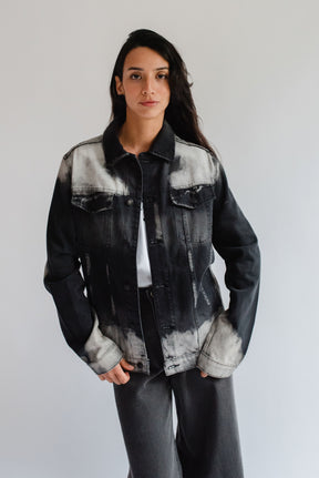 Two-tone Denim Jacket with Embroidered Map