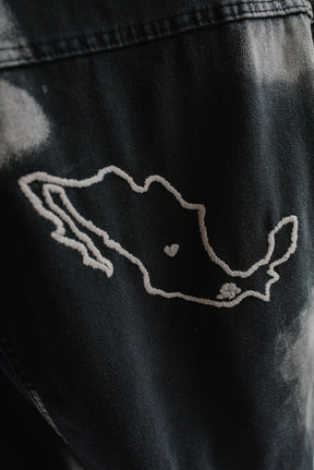 Two-tone Denim Jacket with Embroidered Map
