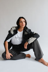 Two-tone Denim Jacket with Embroidered Map