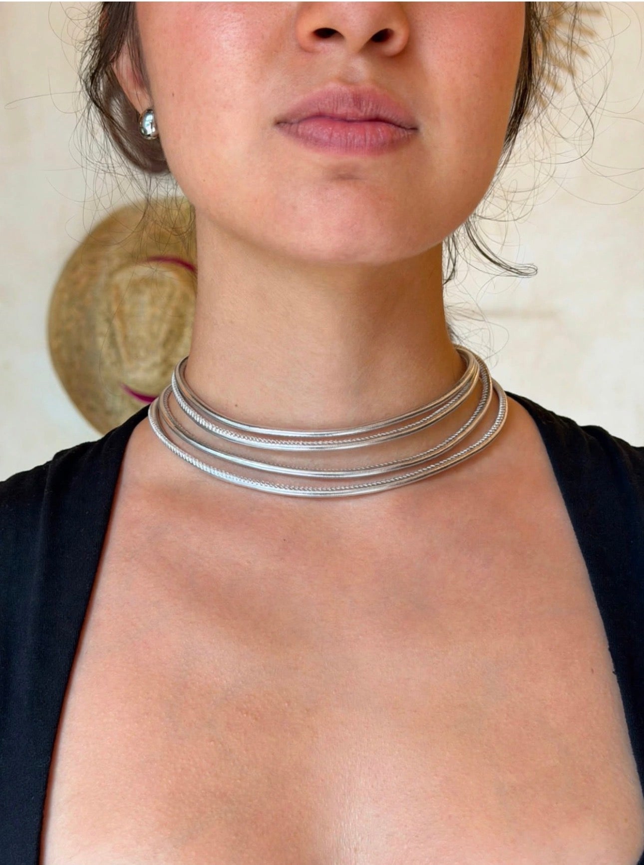 Collar Pulsera Tipo Piel Plata 63