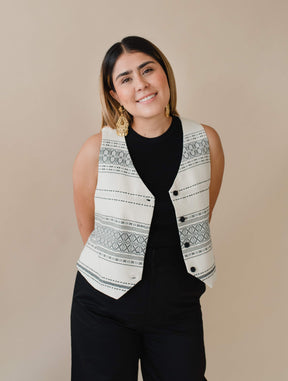 Chaleco Confianza Telar Hueso/Negro