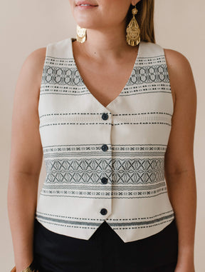 Chaleco Confianza Telar Hueso/Negro