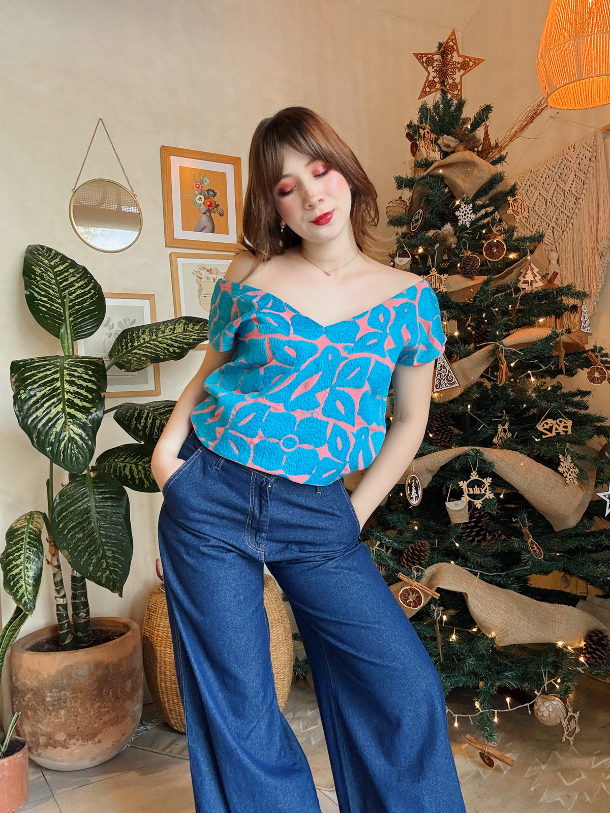 Blusa Jalapa V Coral /Azul