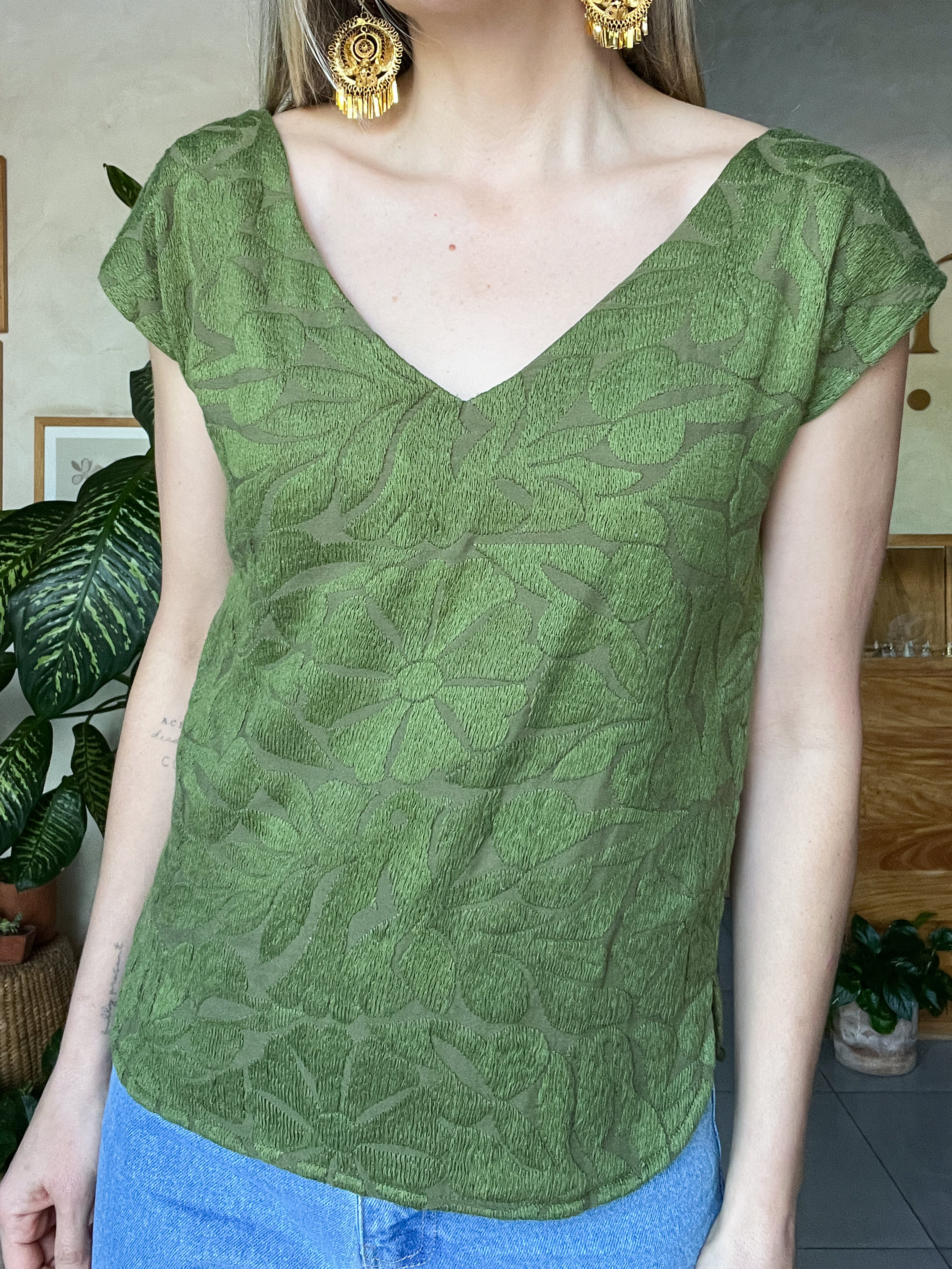 Jalapa V Bone Nude Blouse