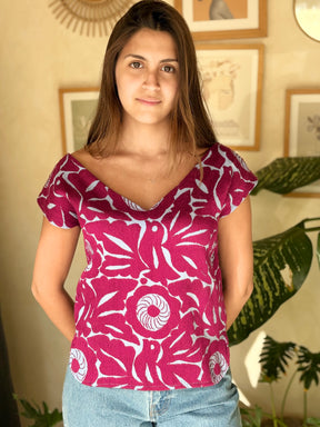 Blusa Jalapa V Azul/Burgundy