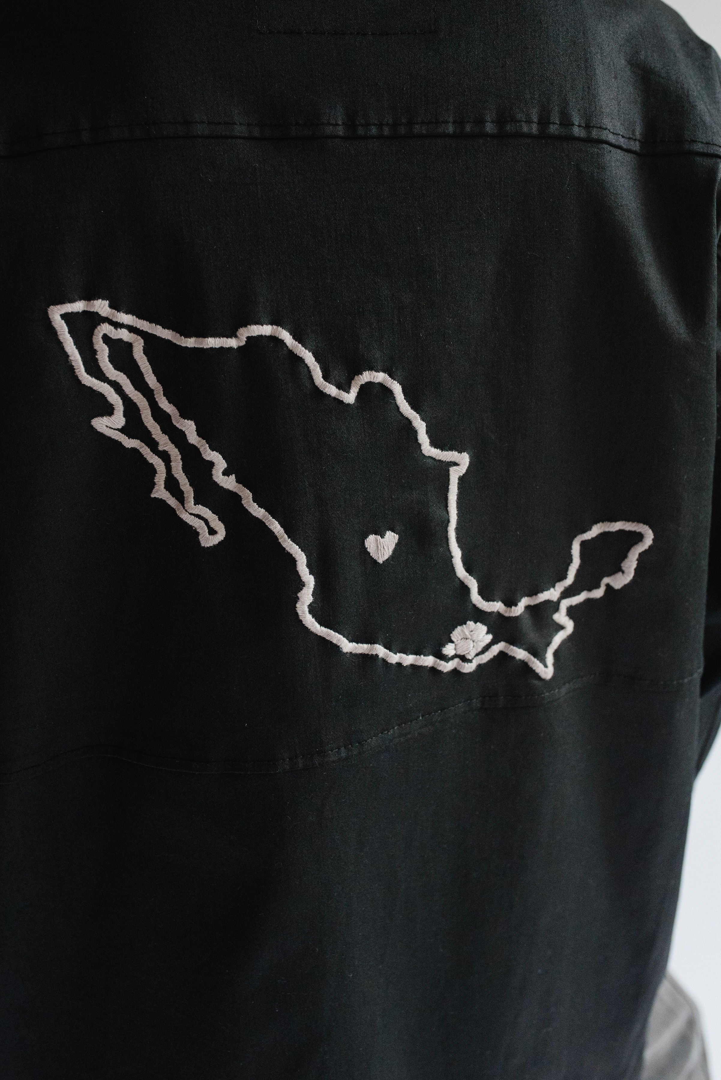 Two-tone Denim Jacket with Embroidered Map