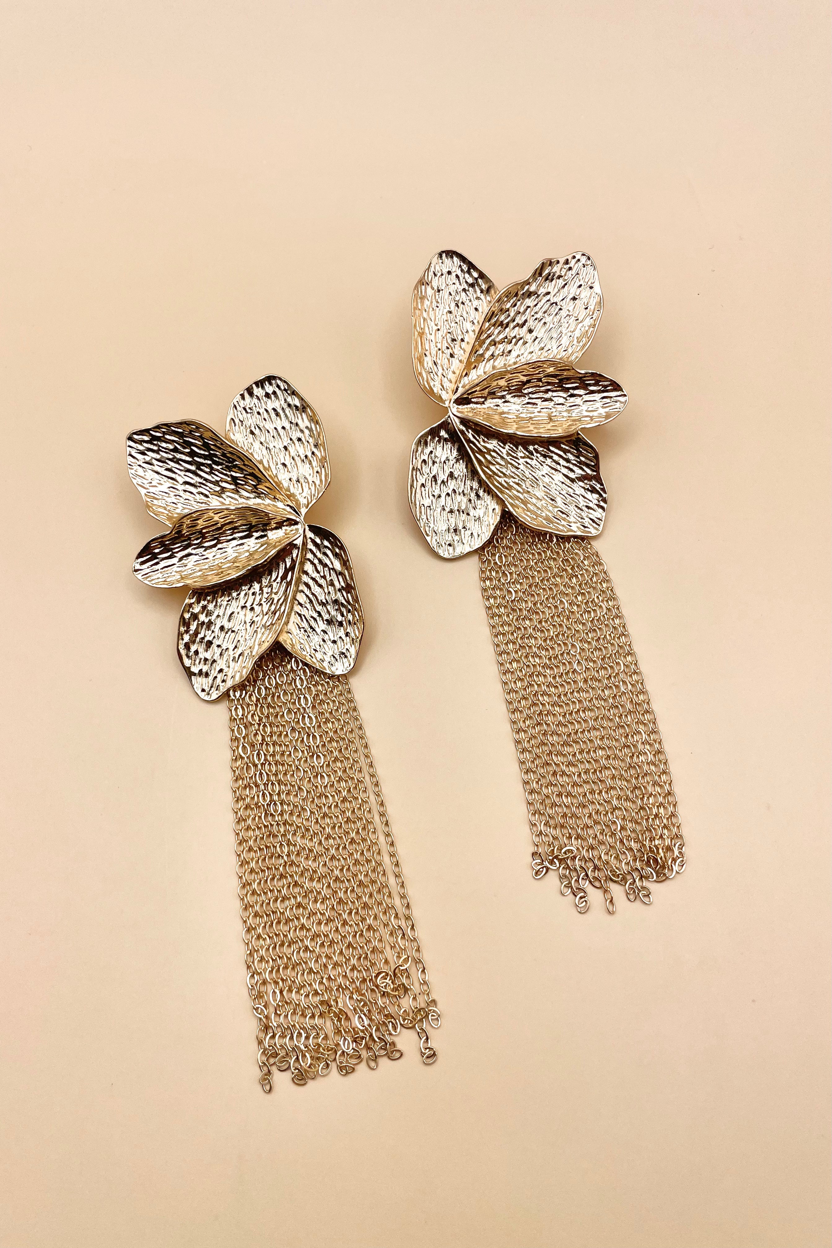 Aretes Flor Cascada Dorado G10