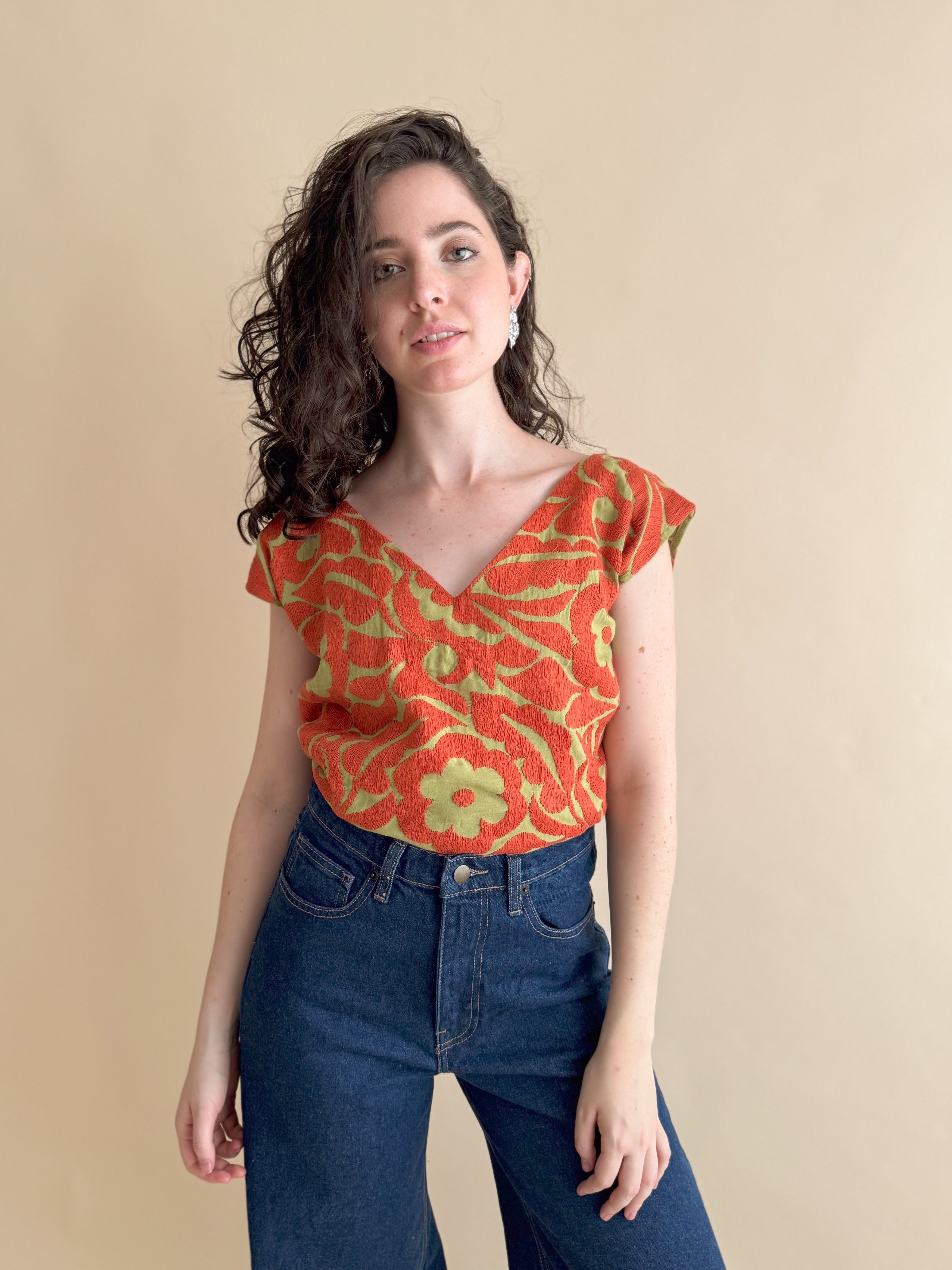 Blusa Jalapa V Verde Naranja