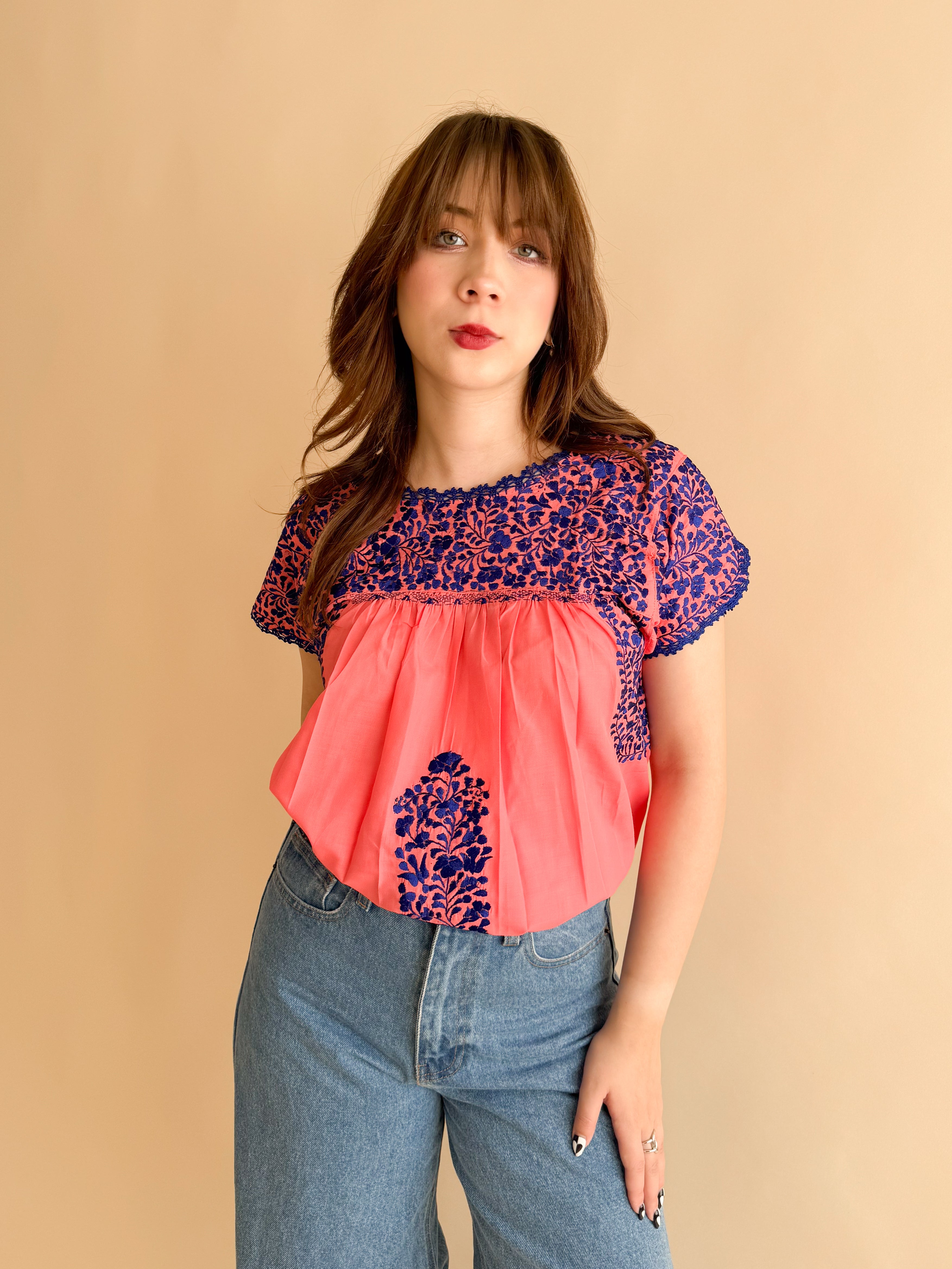 Blusa San Antonino Coral/Azul Marino