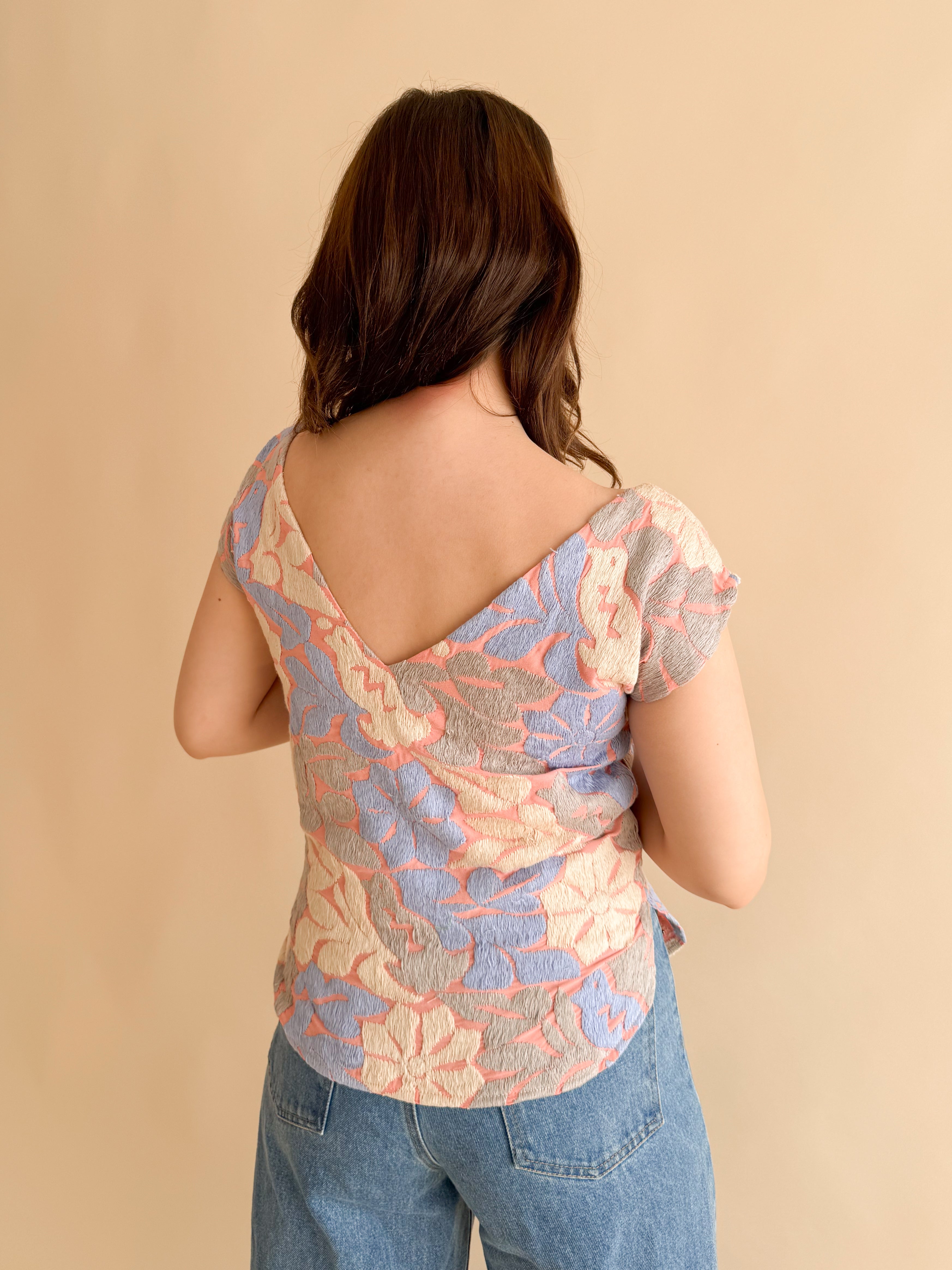 Blusa Jalapa V Rosa/Bordado Rosa y Lila