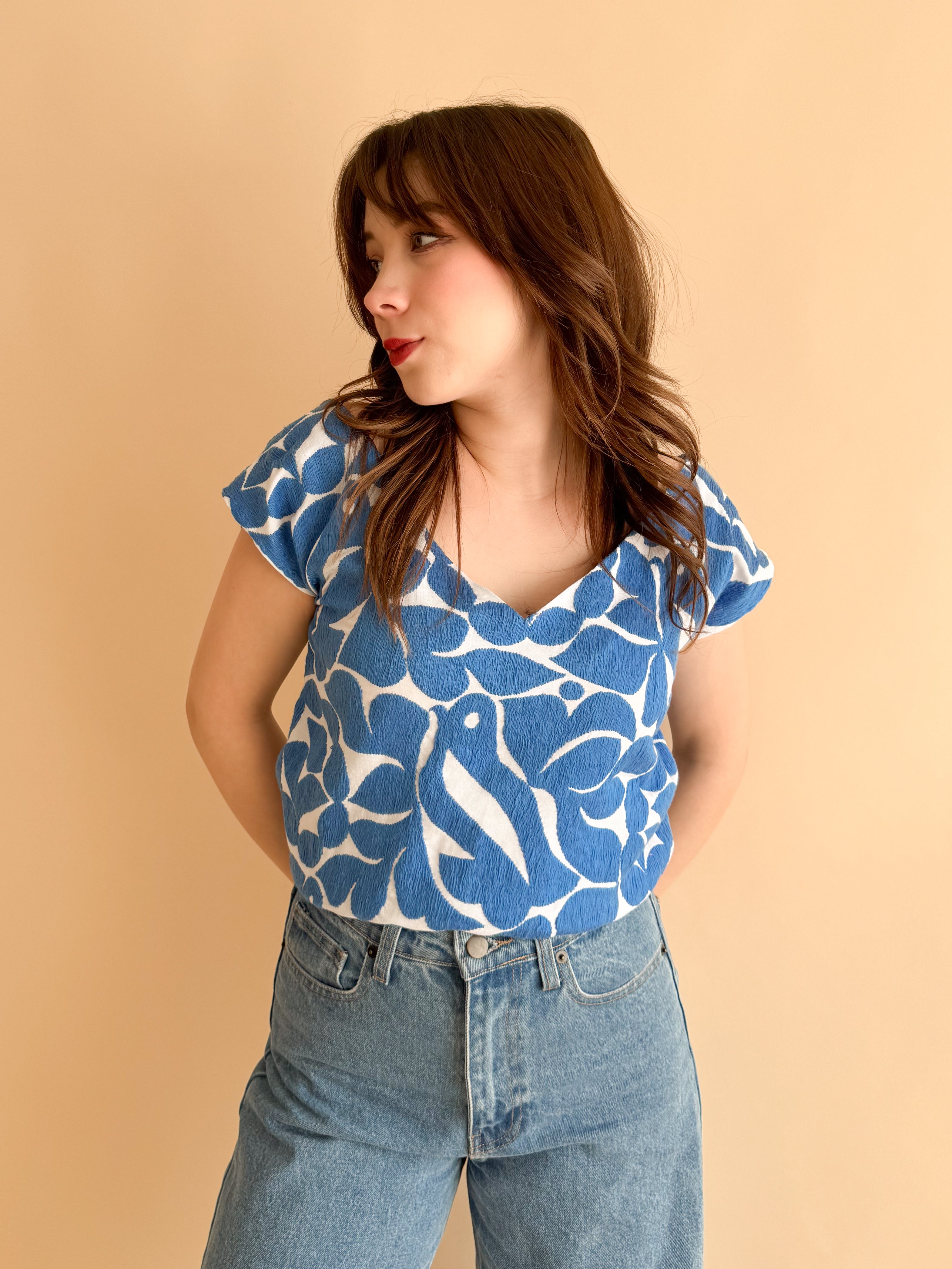 Blusa Jalapa V Blanco/Azul