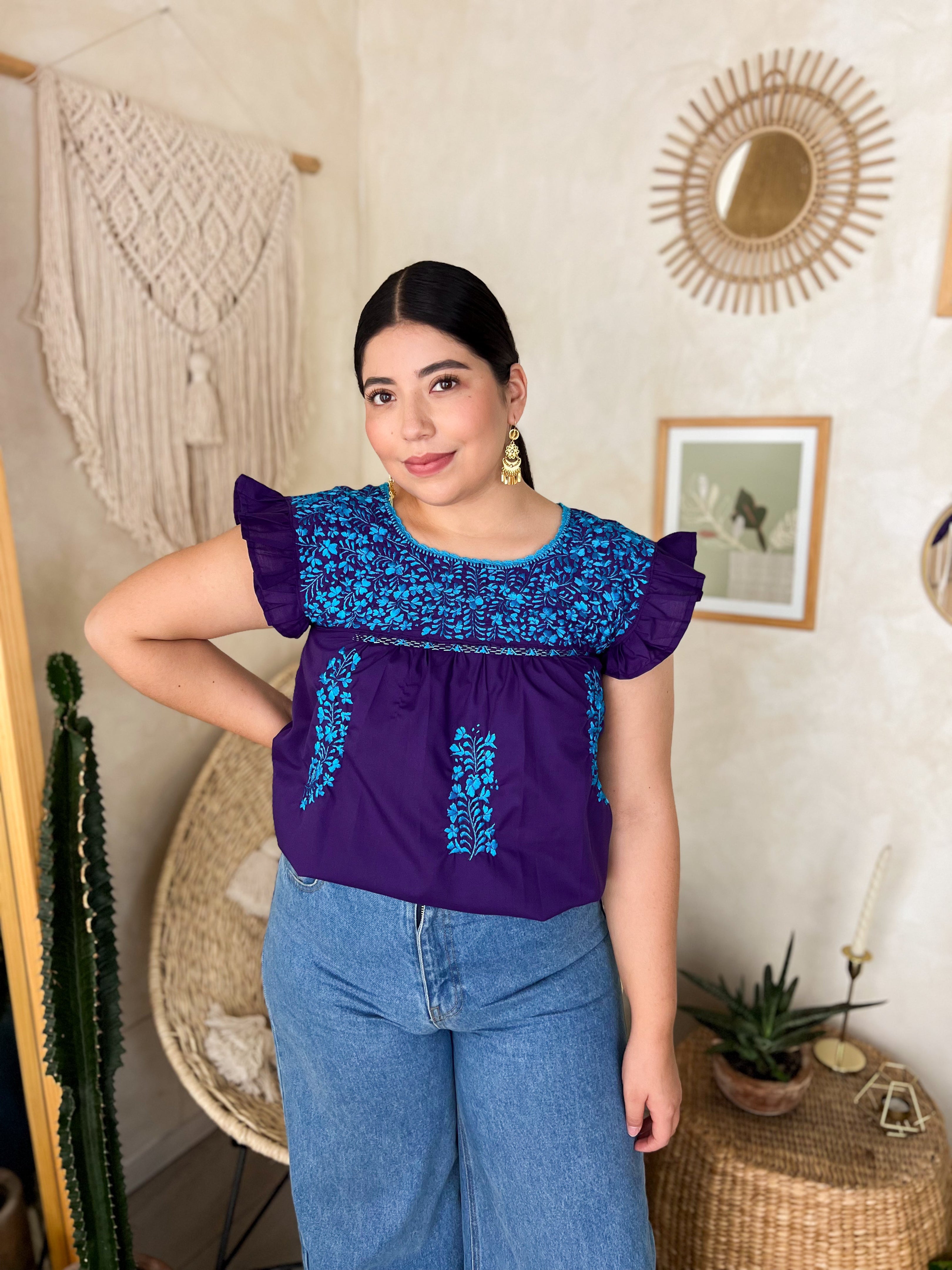 Blusa San Antonino Morado/Azul Turqueza