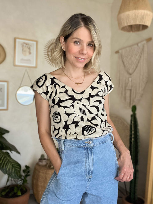 Blusa Jalapa V Negro/Beige