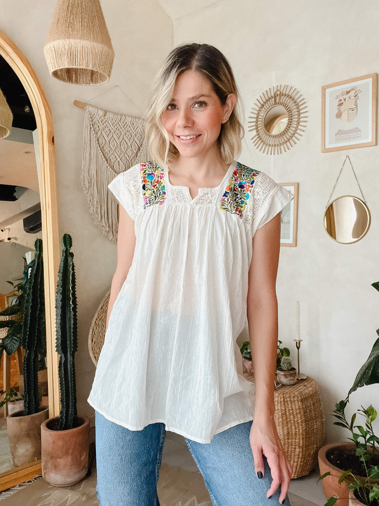 Mexicanartes Blusa San Antonia Natural sin manga