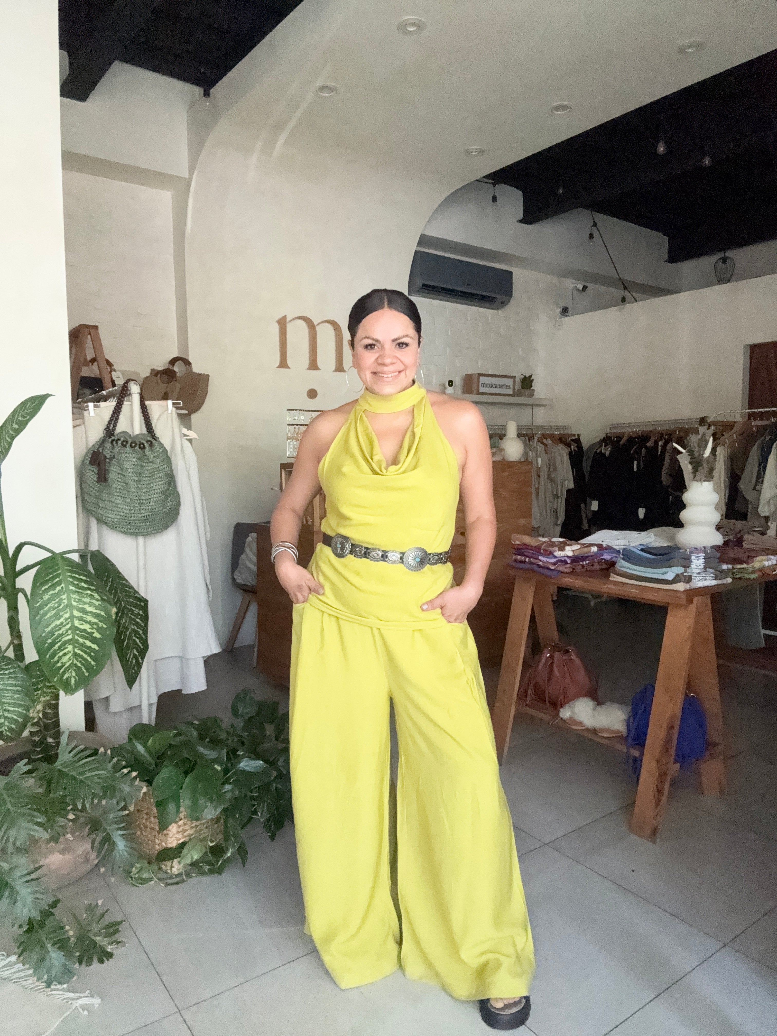 Blusa Flor de Telar Verde Limón