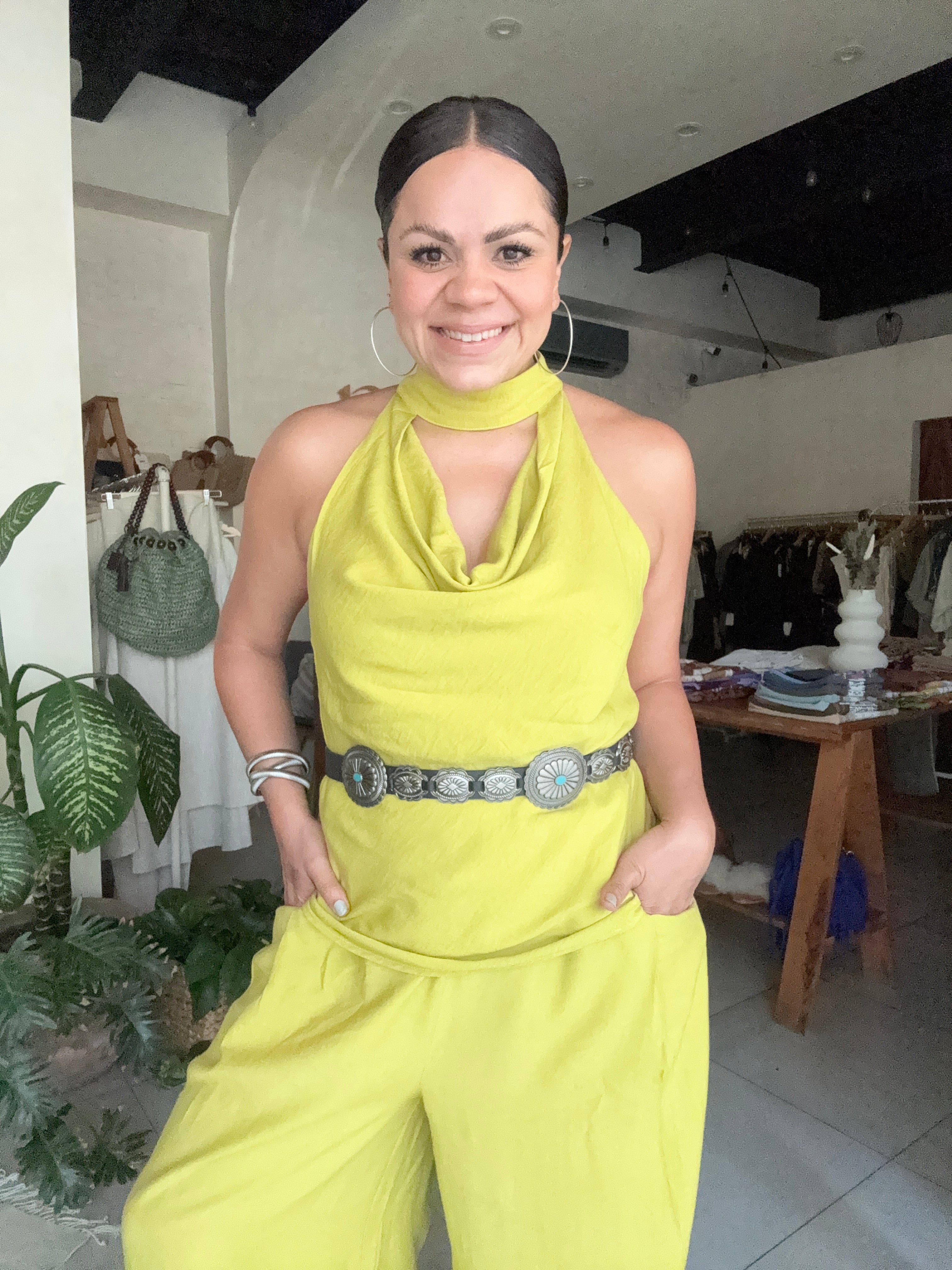 Blusa Flor de Telar Verde Limón
