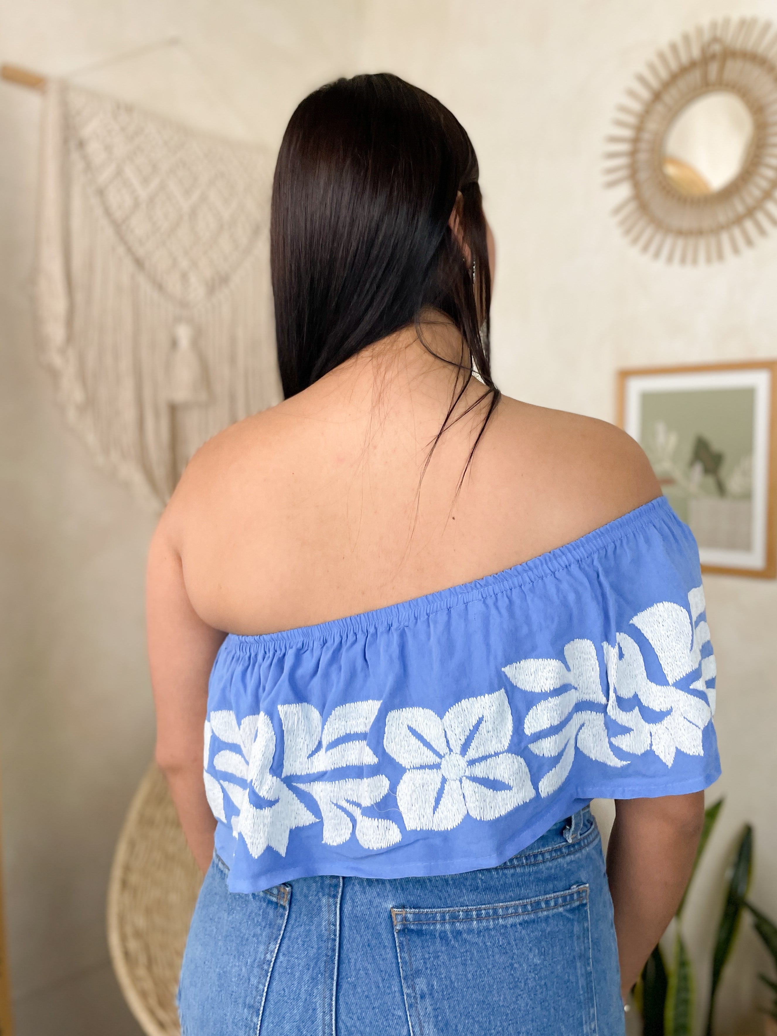 Blusa Campesina Mexicanartes Azul Blanco