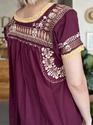 Mexicanartes Blusa San Antonino Deshilada Tinto/Dorado
