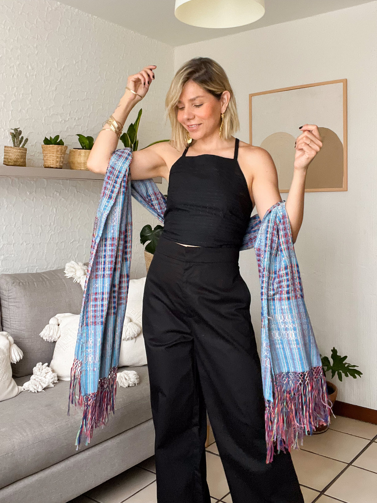 Mexicanartes Rebozo Regina Azul Multicolor