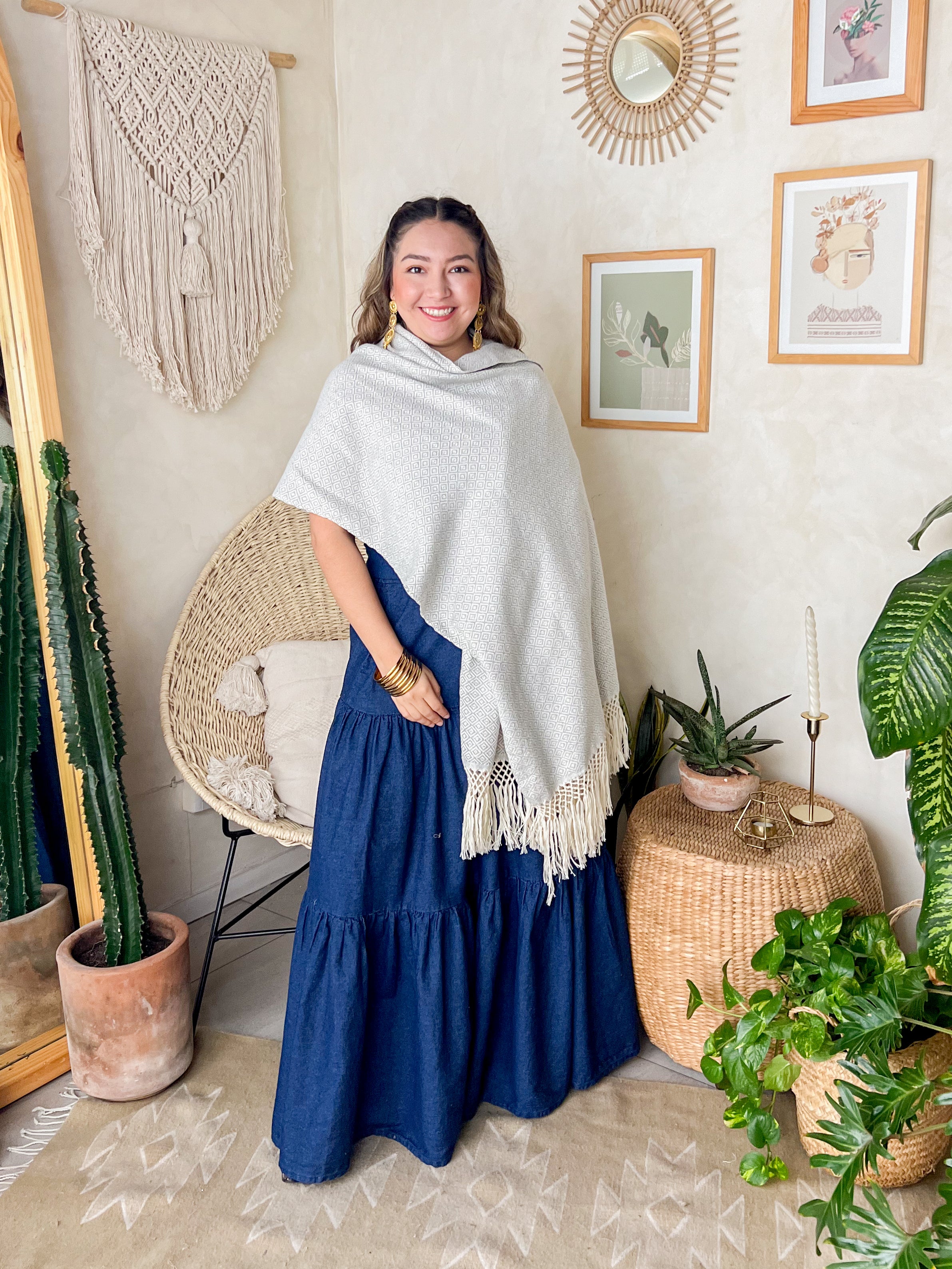 Rebozo Cocol Plata Blanco