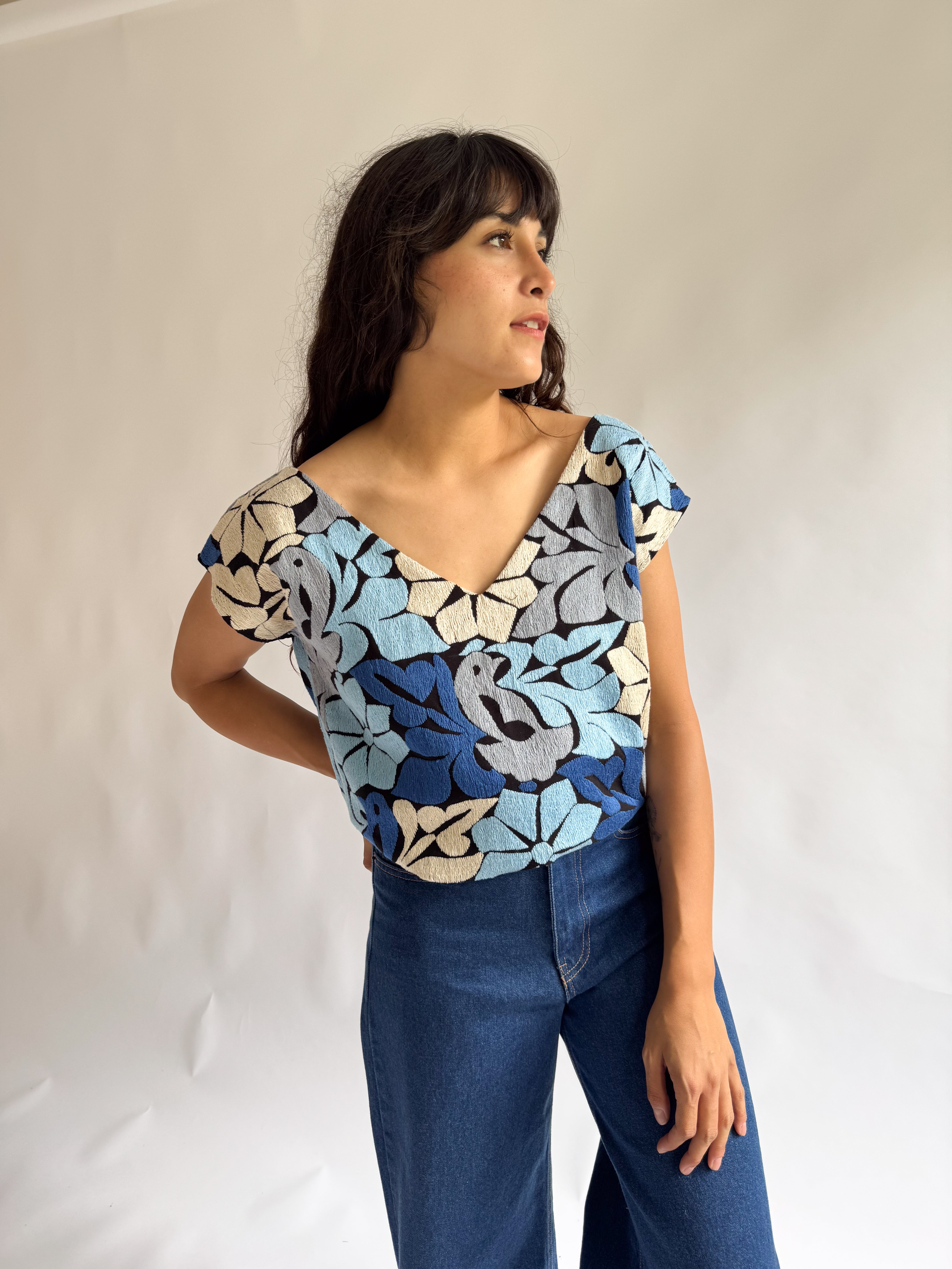 Blusa Jalapa V Negro / Azules