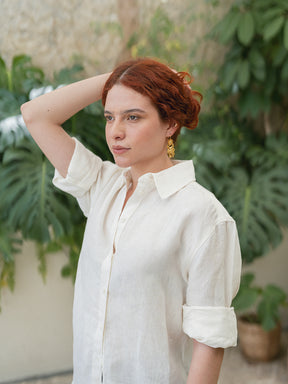 Vestido Camisero de Lino Marfil