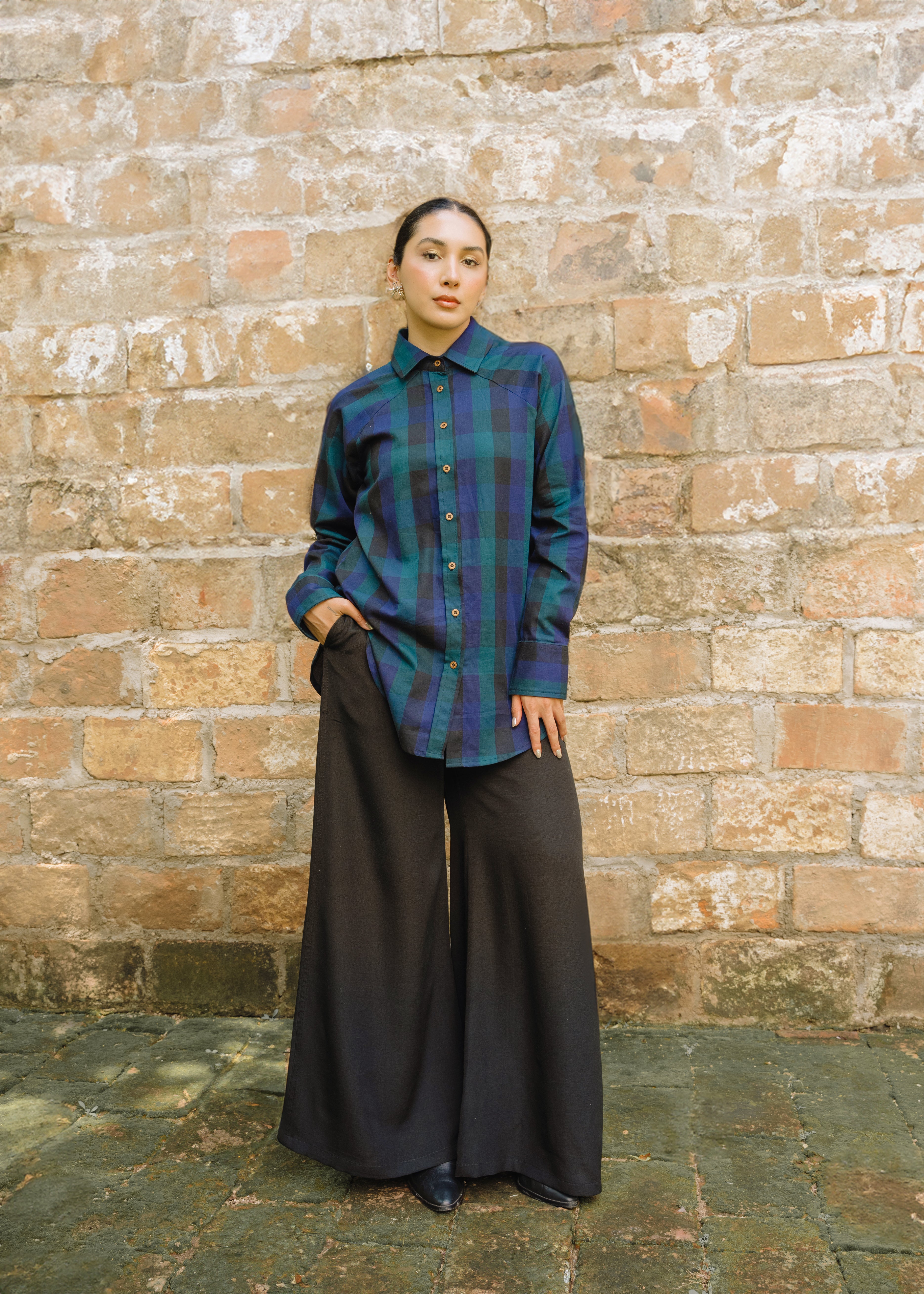 Raglan Sleeve Checkered Shirt