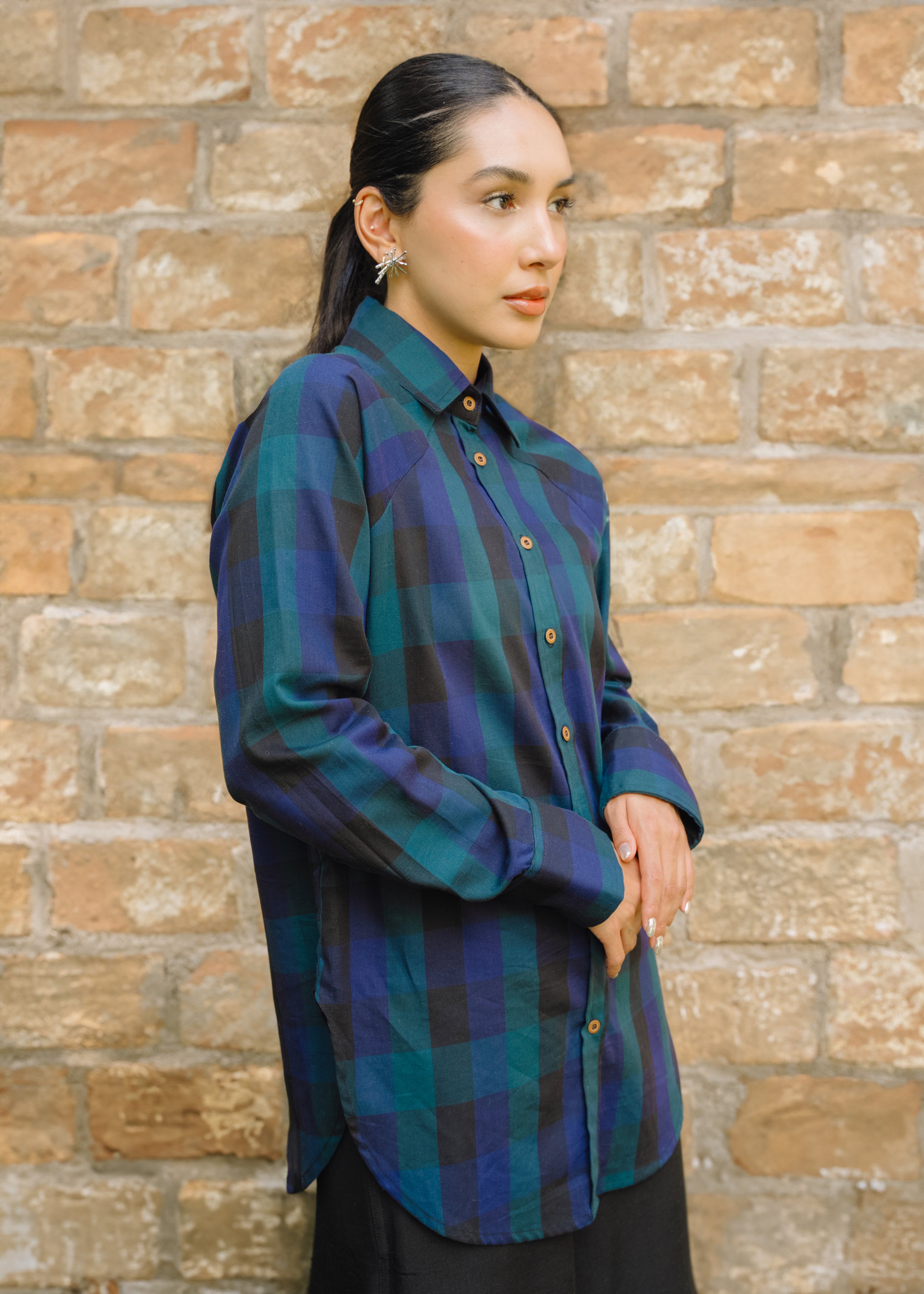 Raglan Sleeve Checkered Shirt