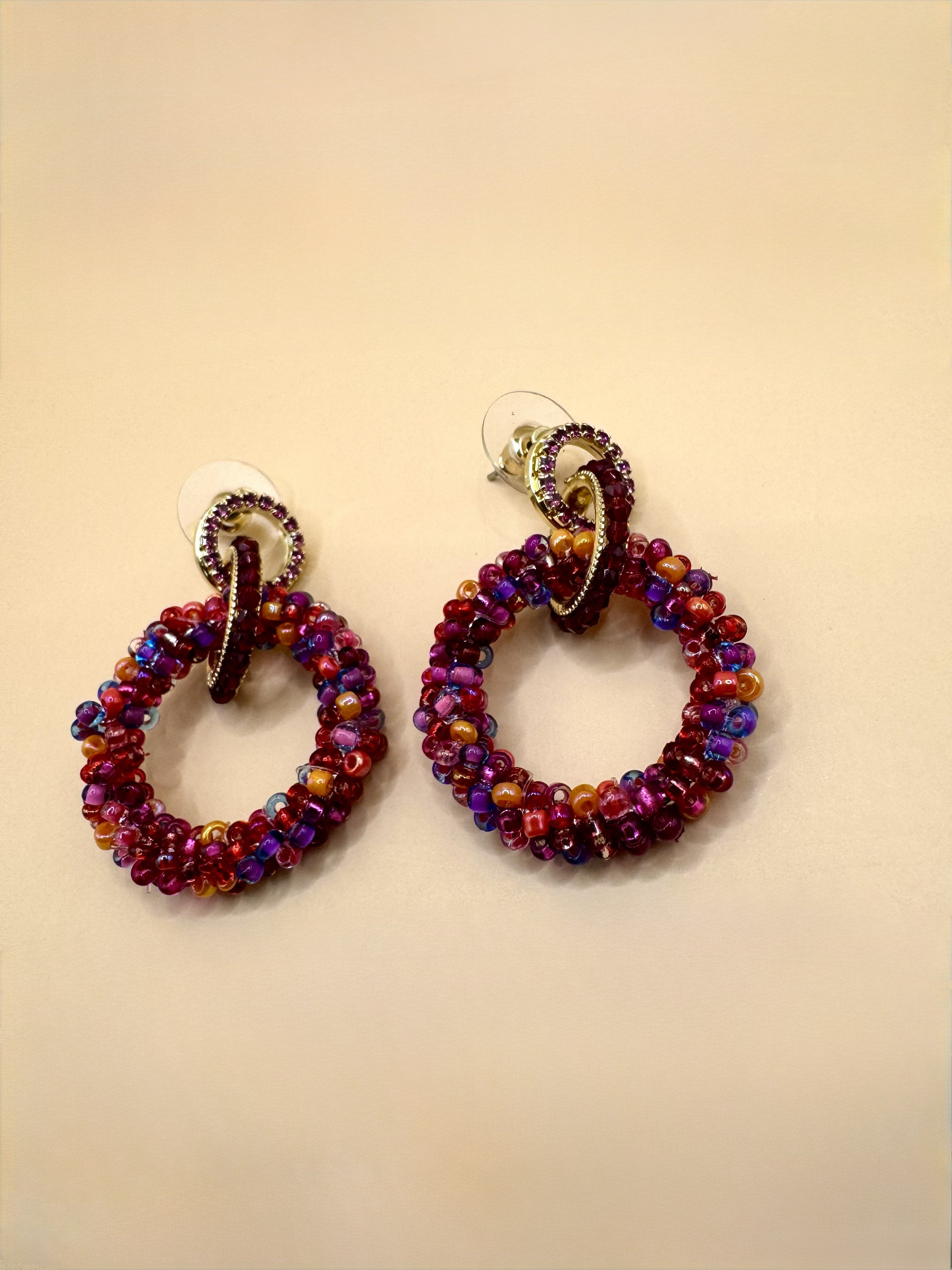 Aretes Redondos Chaquira Rosa N39