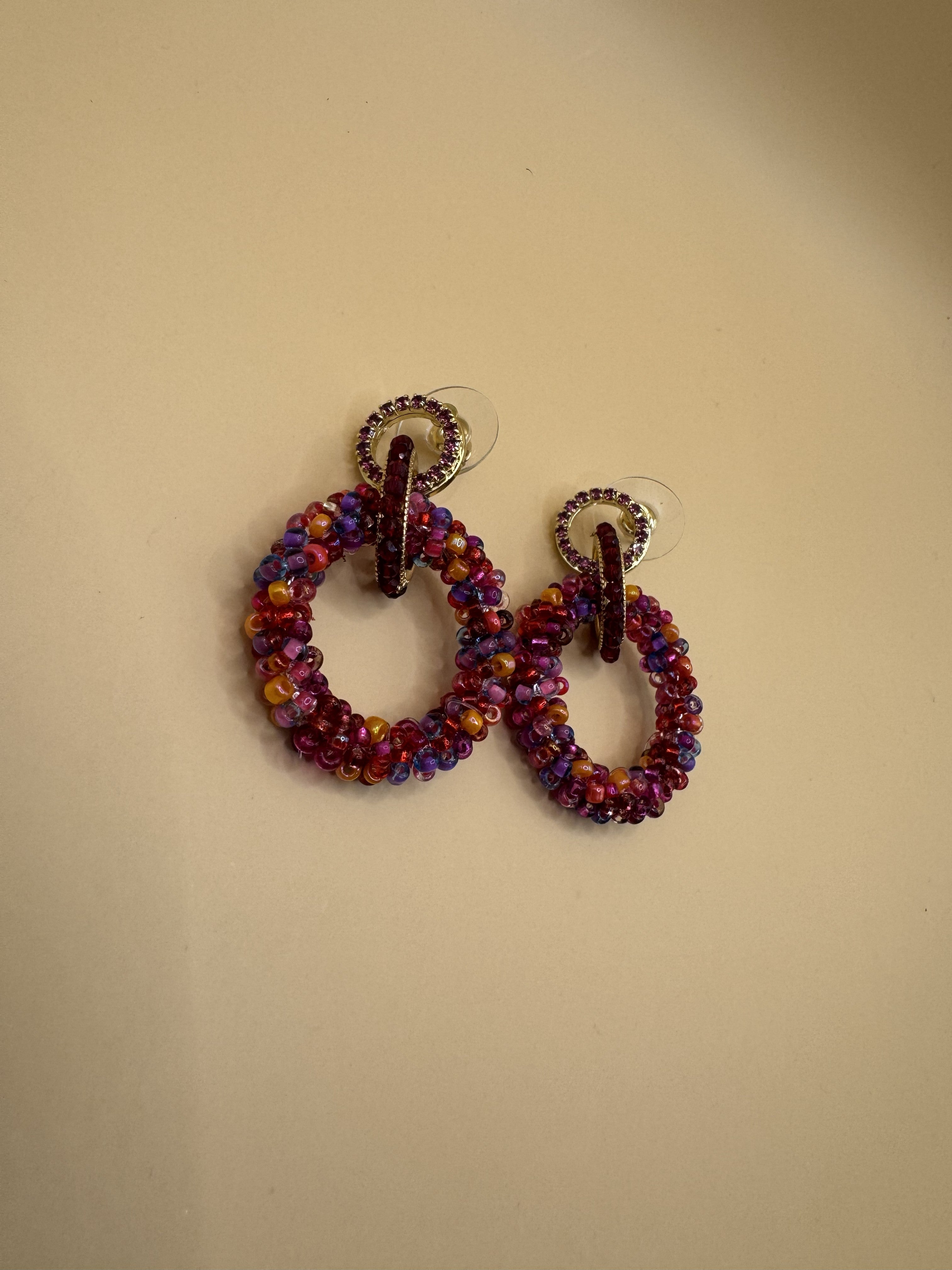 Aretes Redondos Chaquira Rosa N39