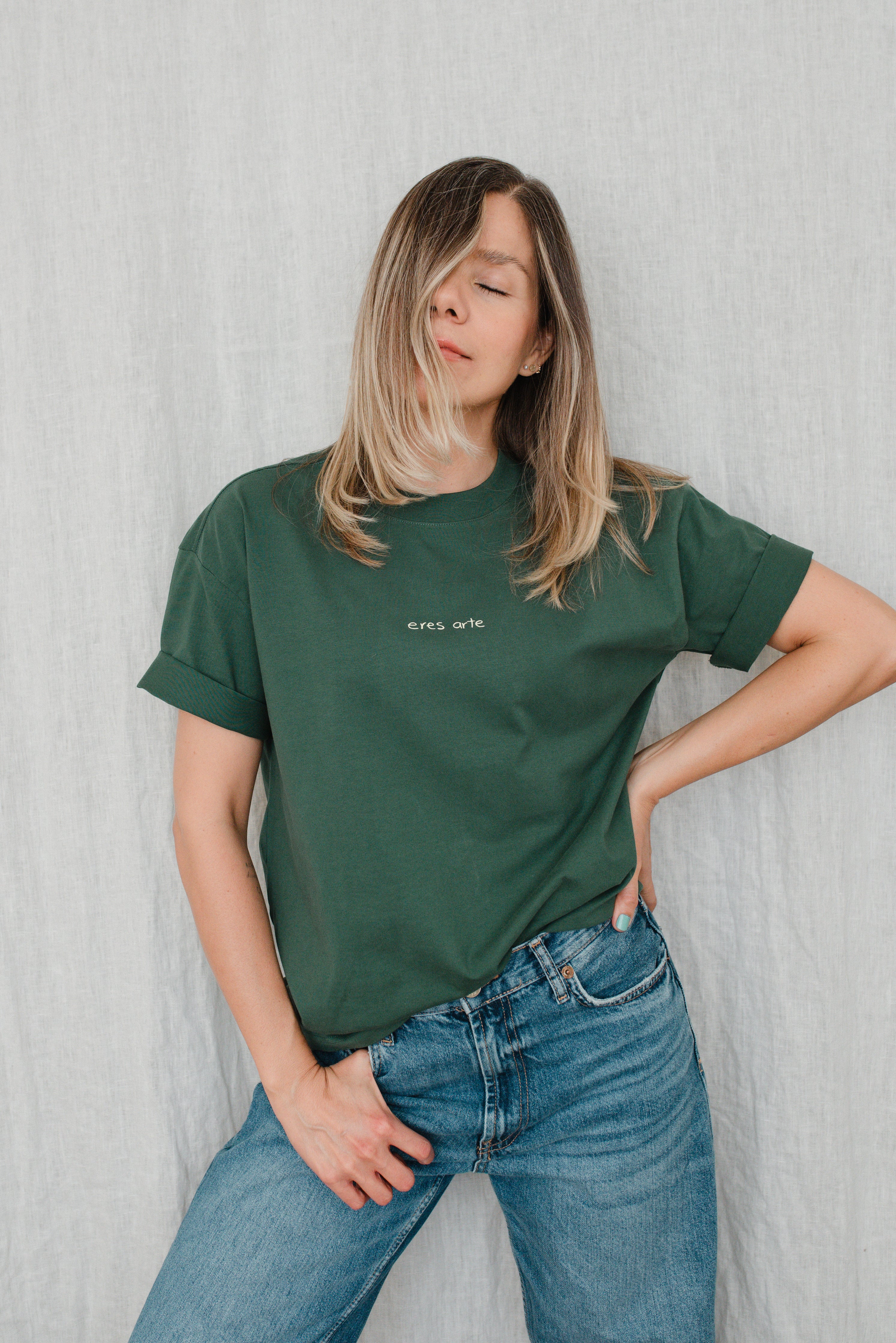 Playera Eres Arte Verde Retro Oversized Premium 240grs