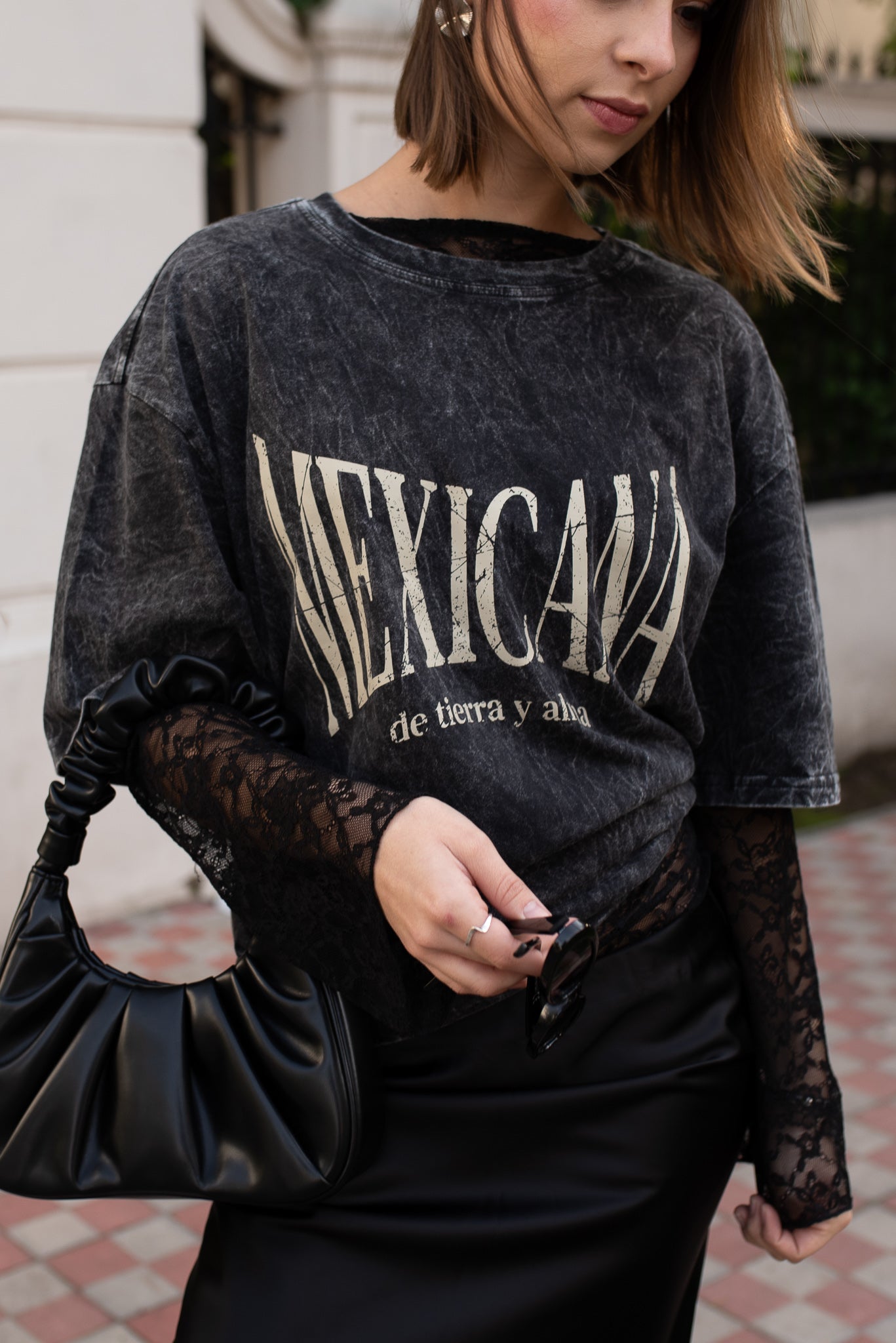 Playera Mexicana De Tierra Y Alma Negra Acid Wash Oversized