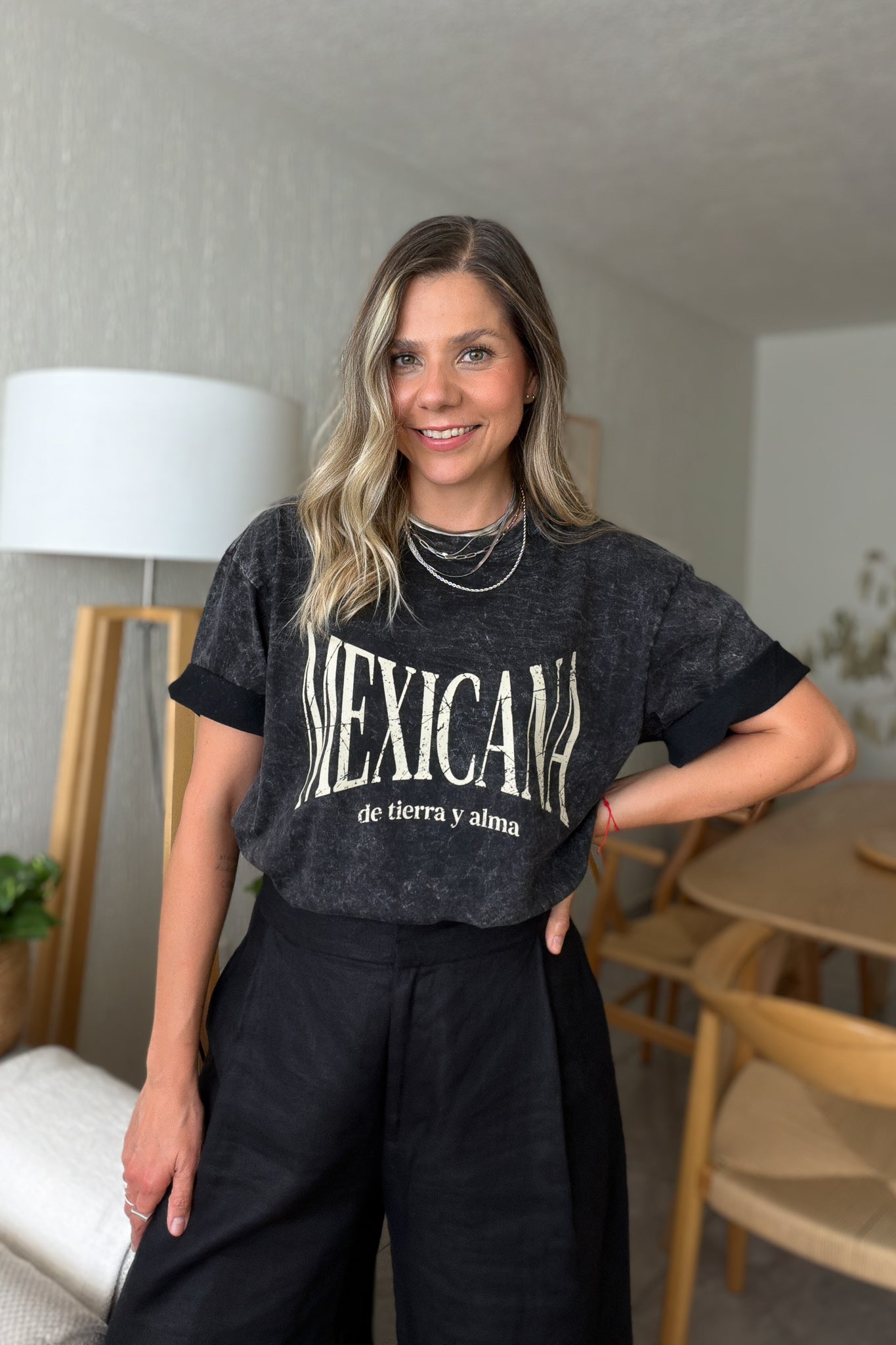 Playera Mexicana De Tierra Y Alma Negra Acid Wash Oversized