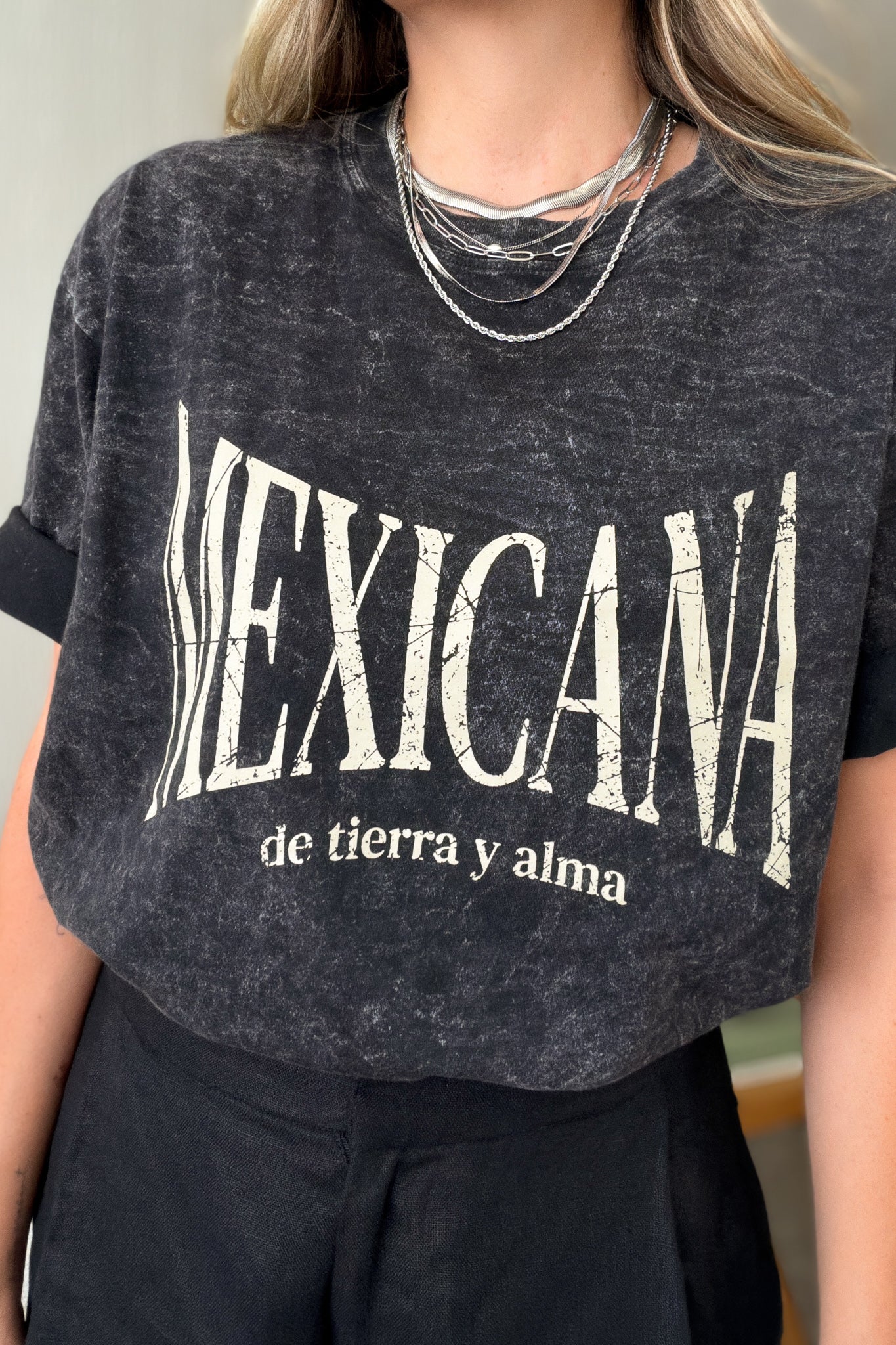 Playera Mexicana De Tierra Y Alma Negra Acid Wash Oversized