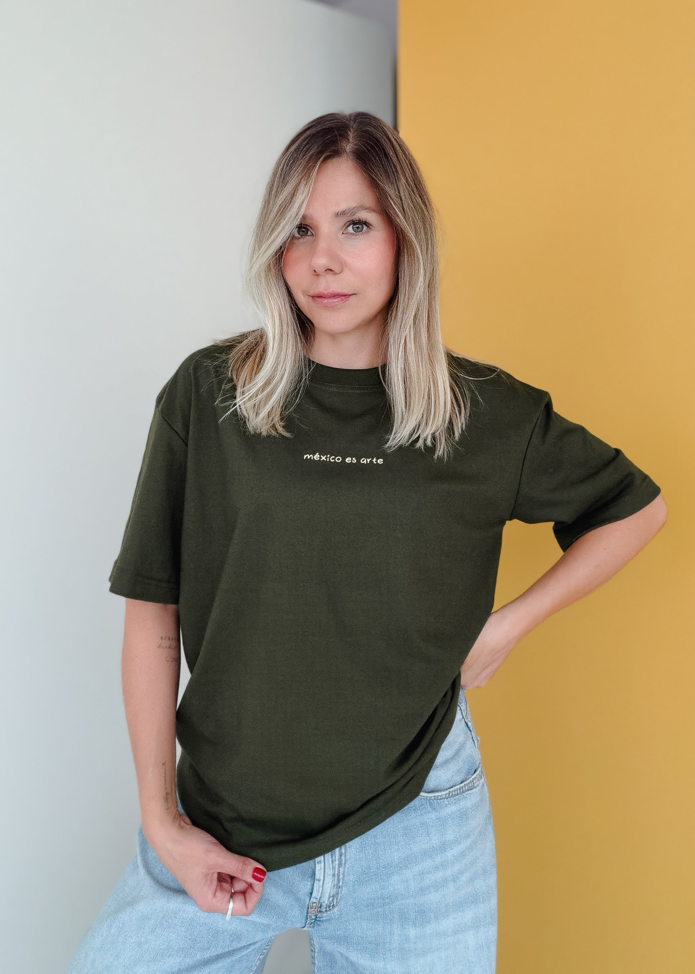 Playera México es Arte Verde Militar Oversized  (Algodón 200grs)