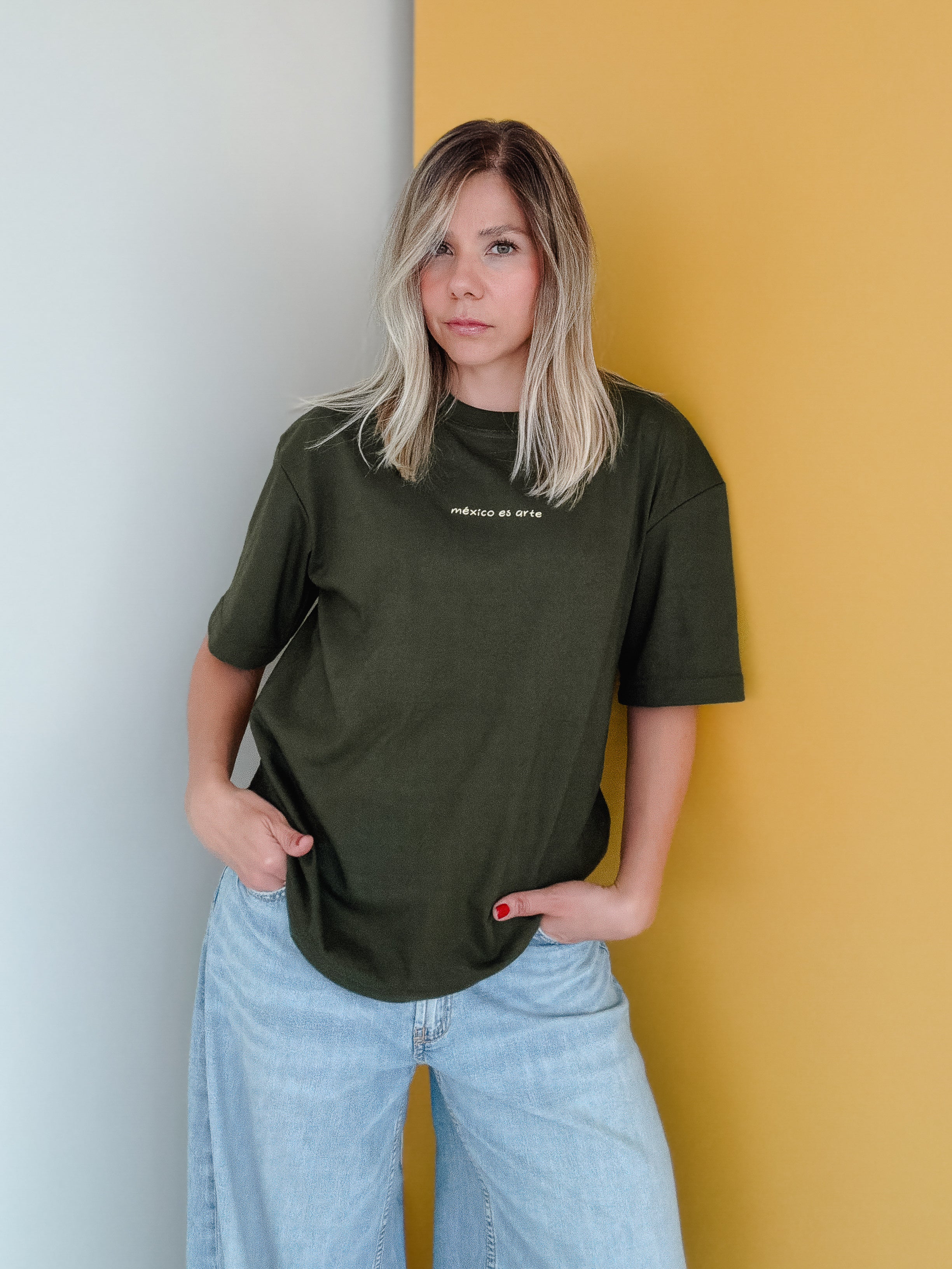 Playera México es Arte Verde Militar Oversized  (Algodón 200grs)