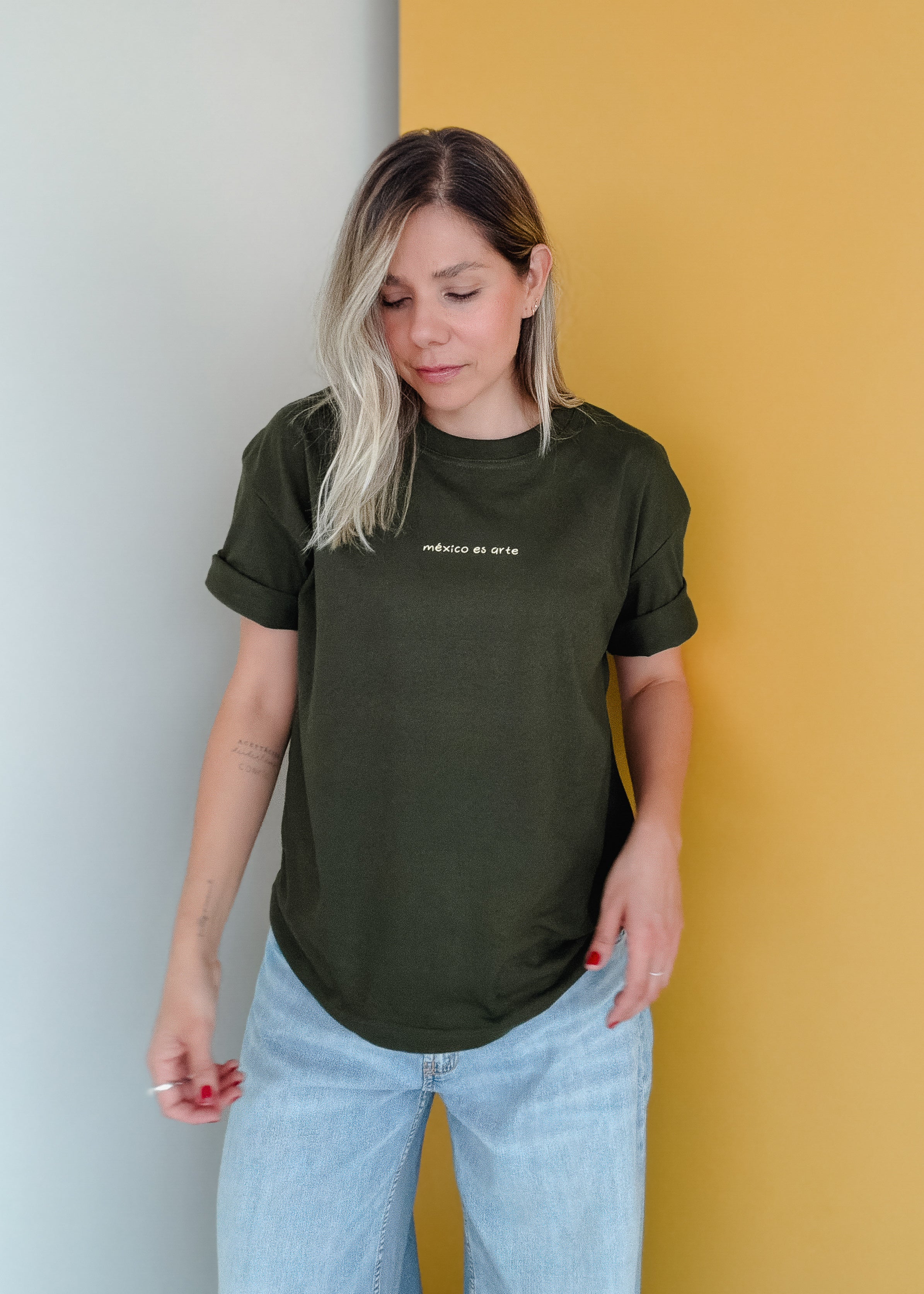 Playera México es Arte Verde Militar Oversized  (Algodón 200grs)