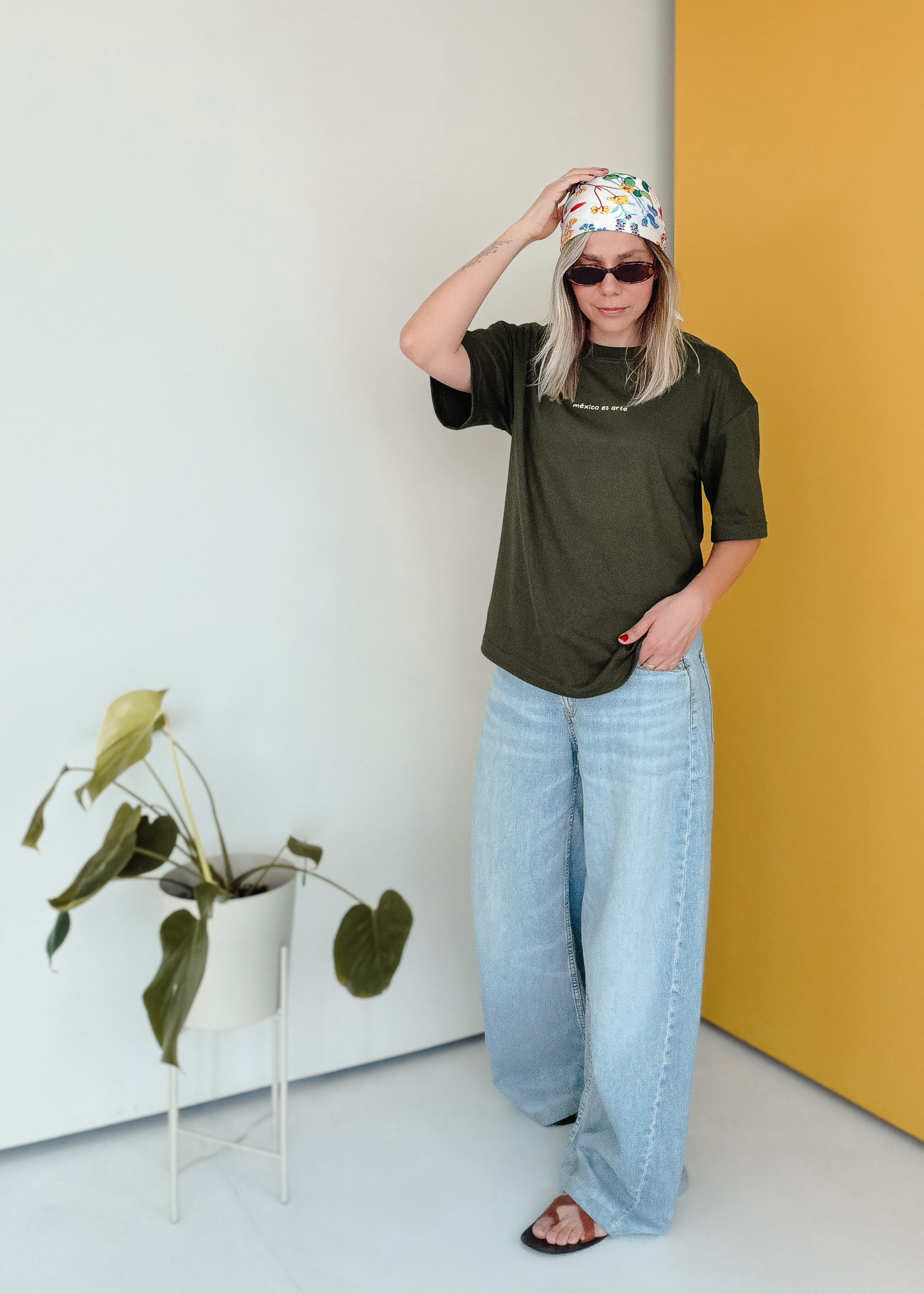 Playera México es Arte Verde Militar Oversized  (Algodón 200grs)