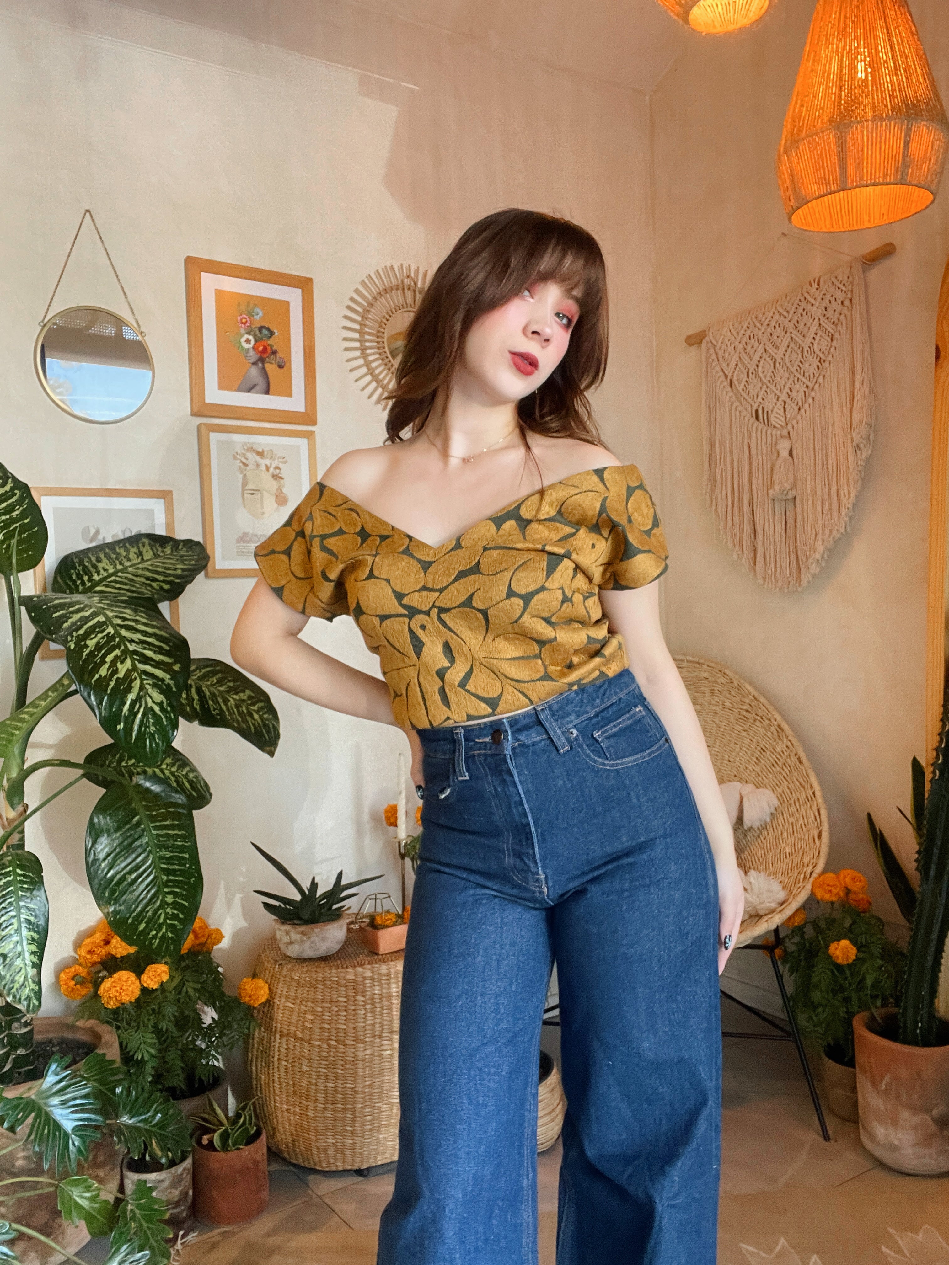 Blusa Jalapa V Verde con Dorado Intenso